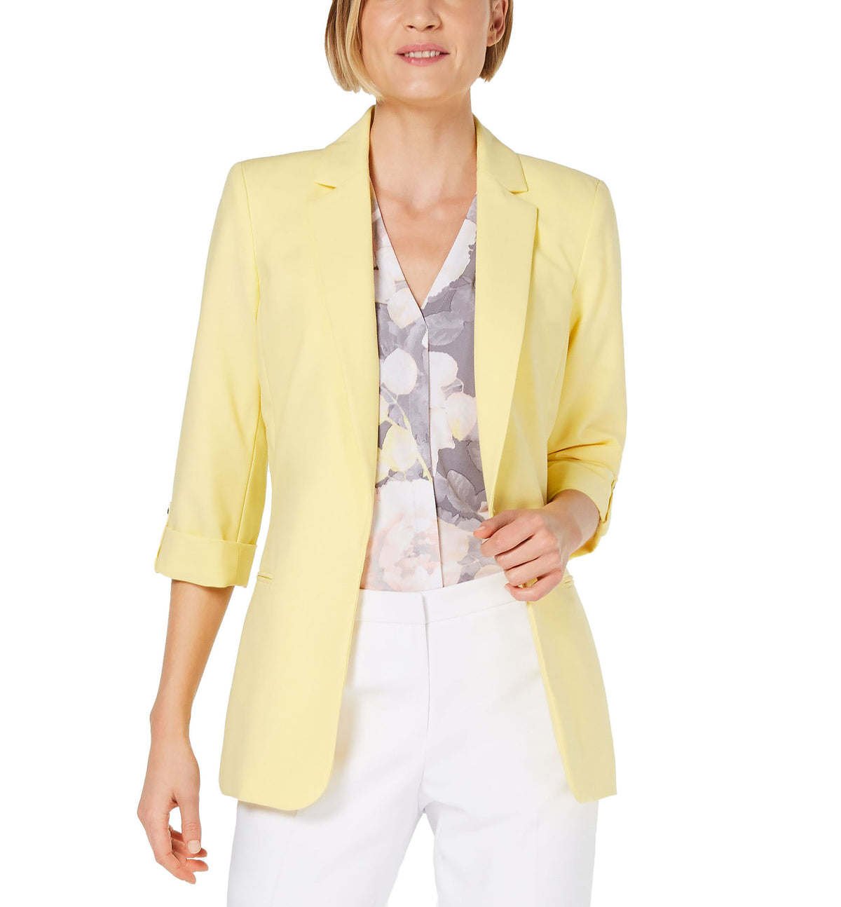 Calvin Klein Roll-Tab Open-Front Blazer Pastel Popcorn Yellow M