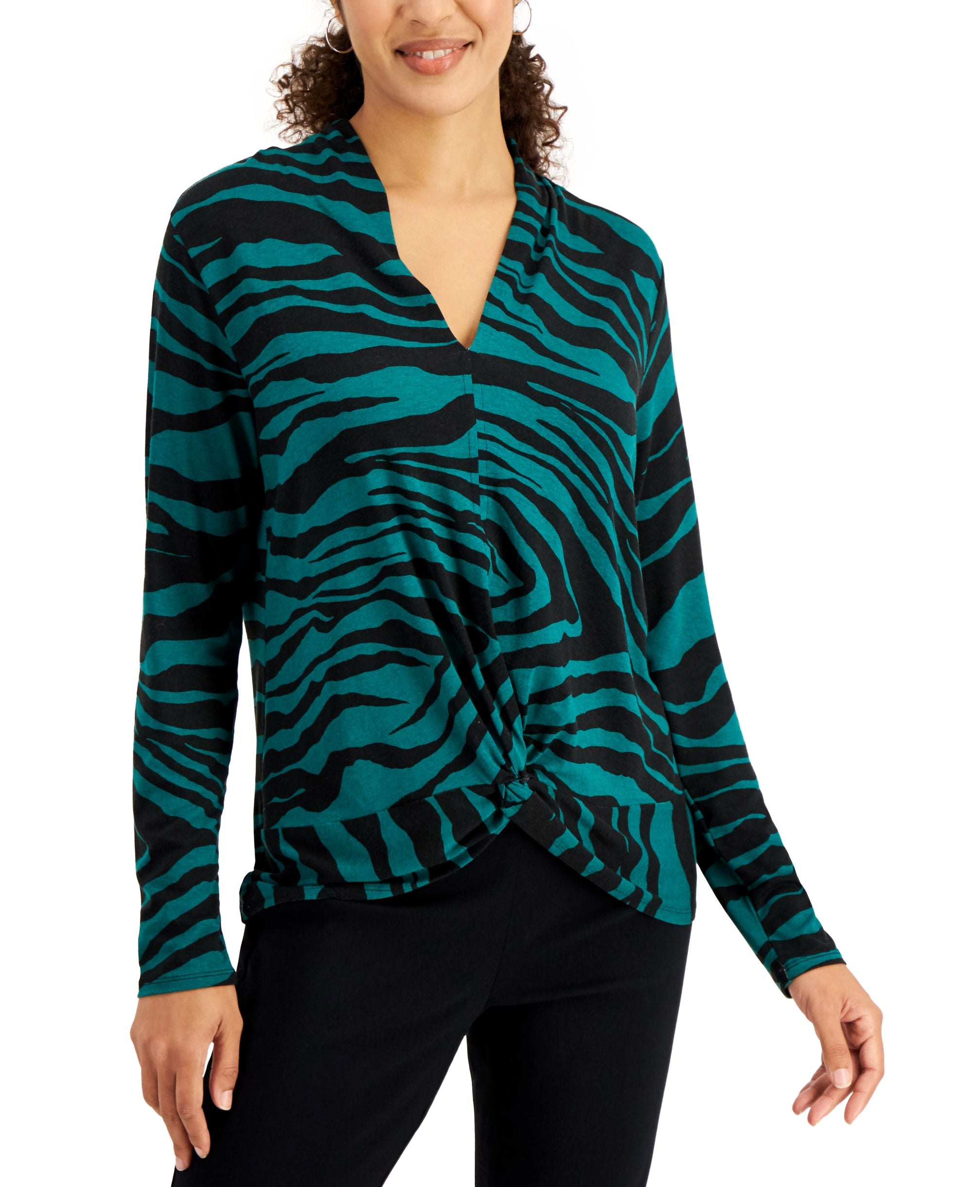 JM Collection Zebra Print Twist Front Top