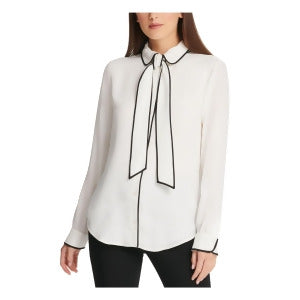 Petite Piped-Trim Button-Up Blouse