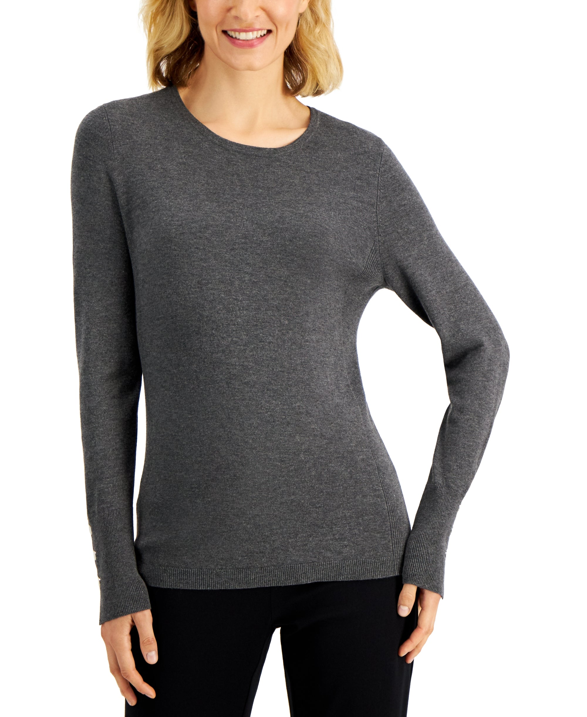 Petite Rivet-Detail Sweater Charcoal Grey Heather PXL