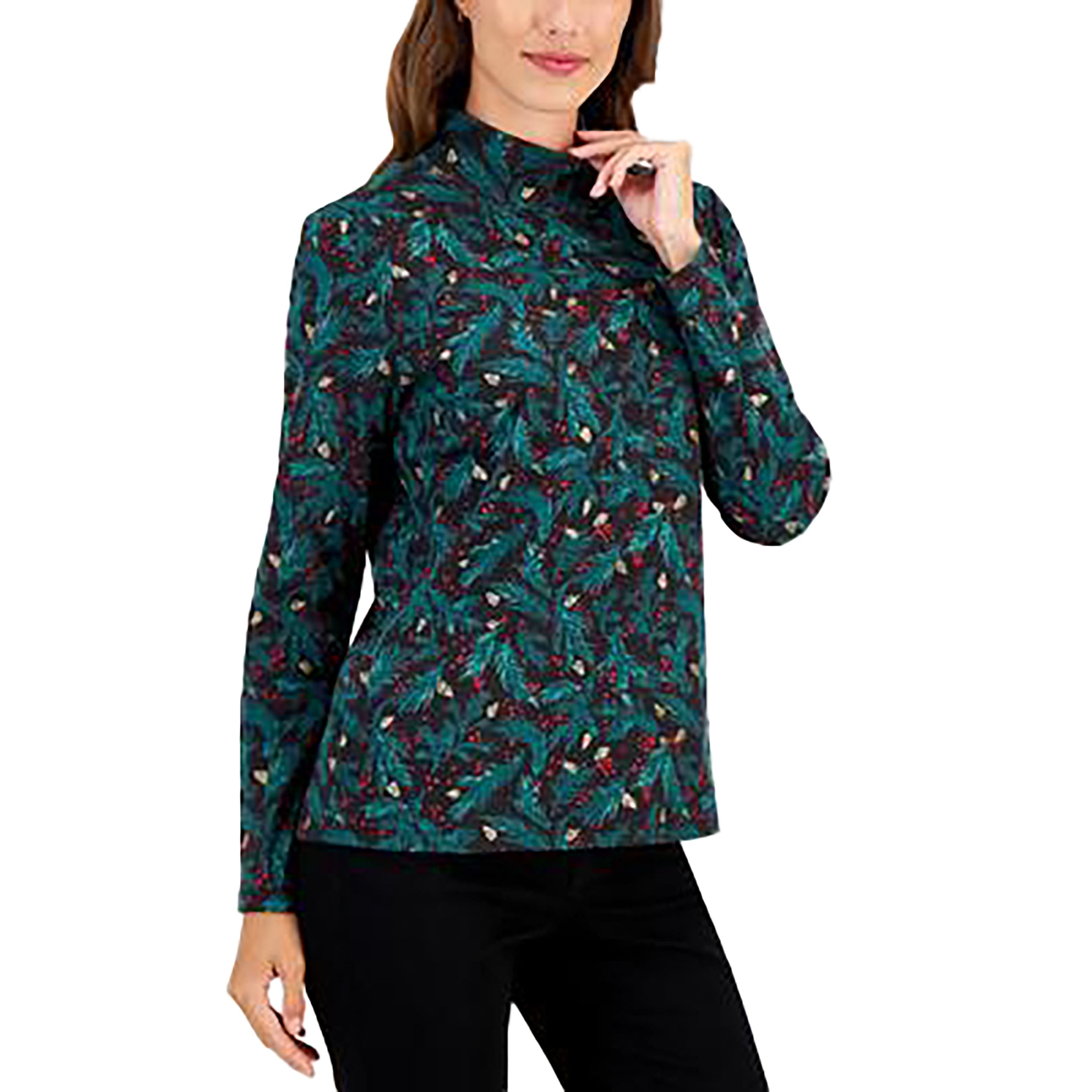 Women's Holly Berry Mock-Neck Long-Sleeve Top
