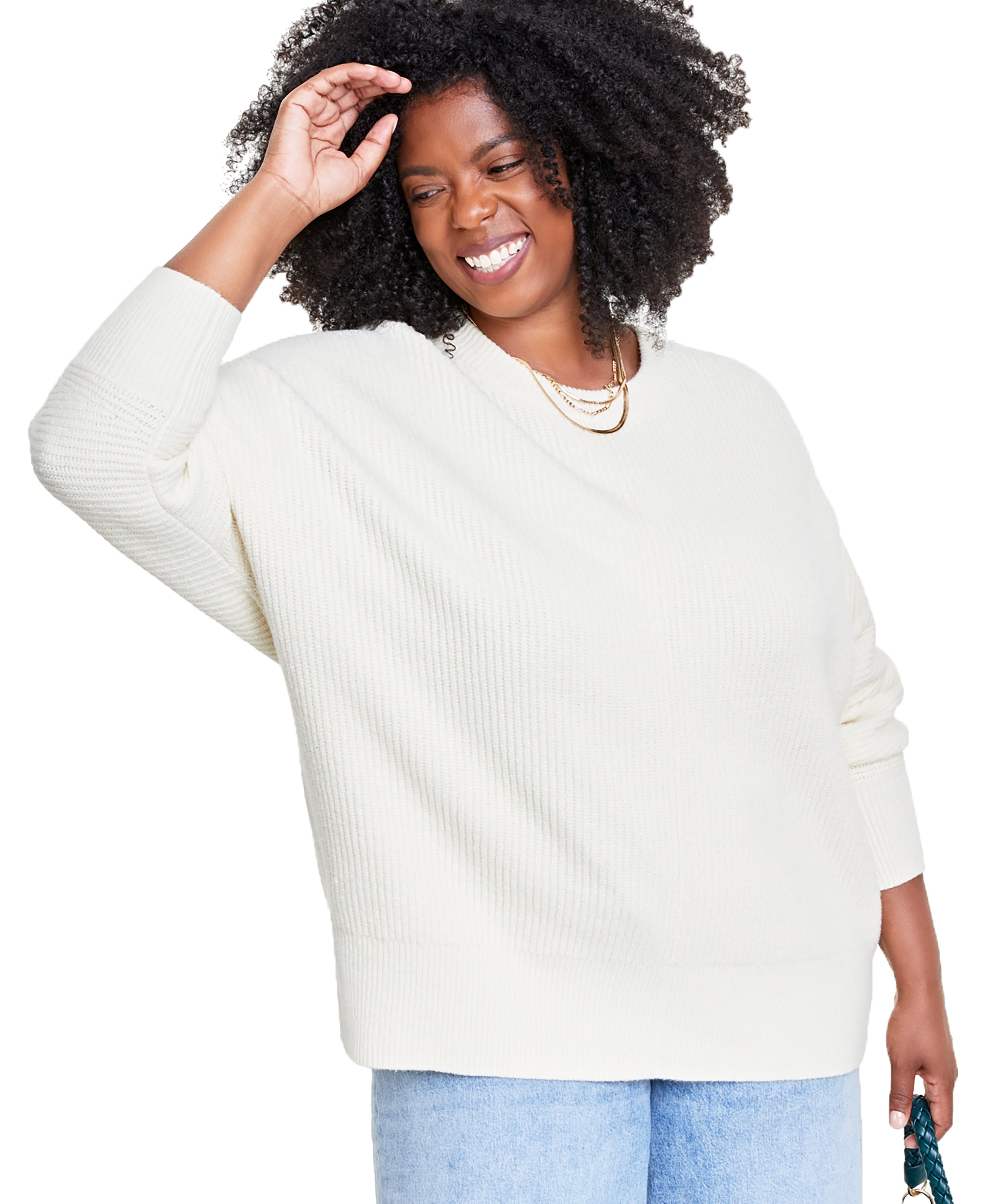 Plus Size Dolman-Sleeve Crewneck Sweater