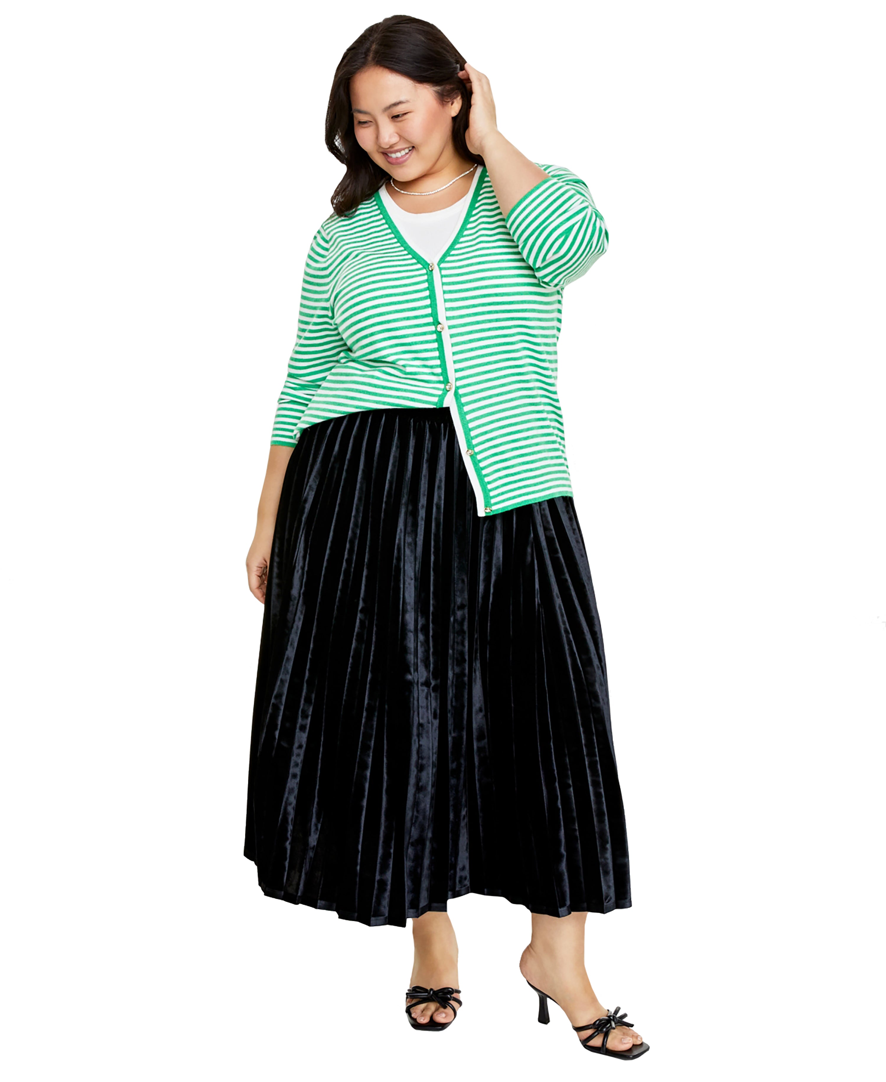 Plus Size Rhinestone-Button V-Neck Cardigan