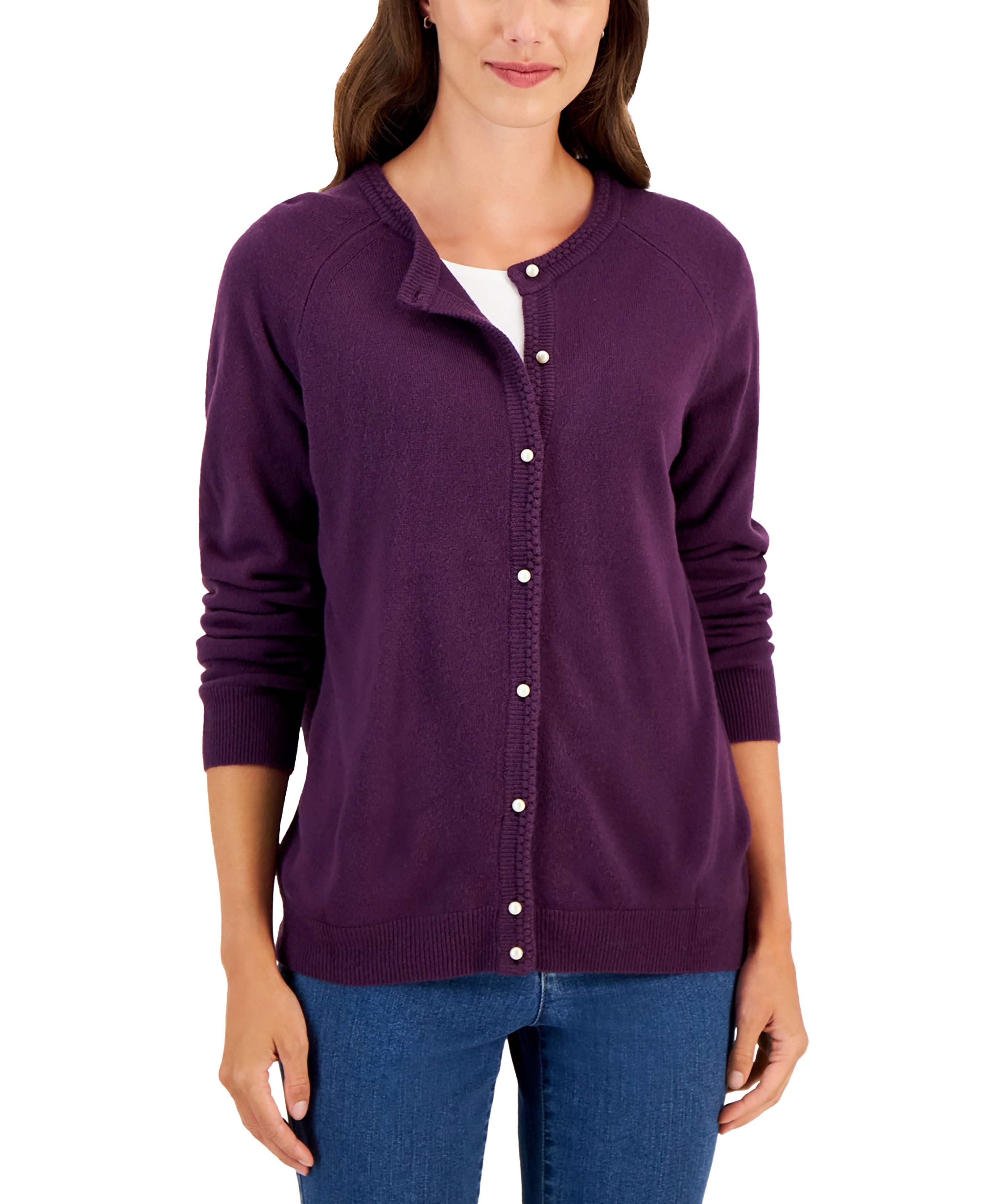 Petite Luxe Soft Faux Pearl-Button Cardigan