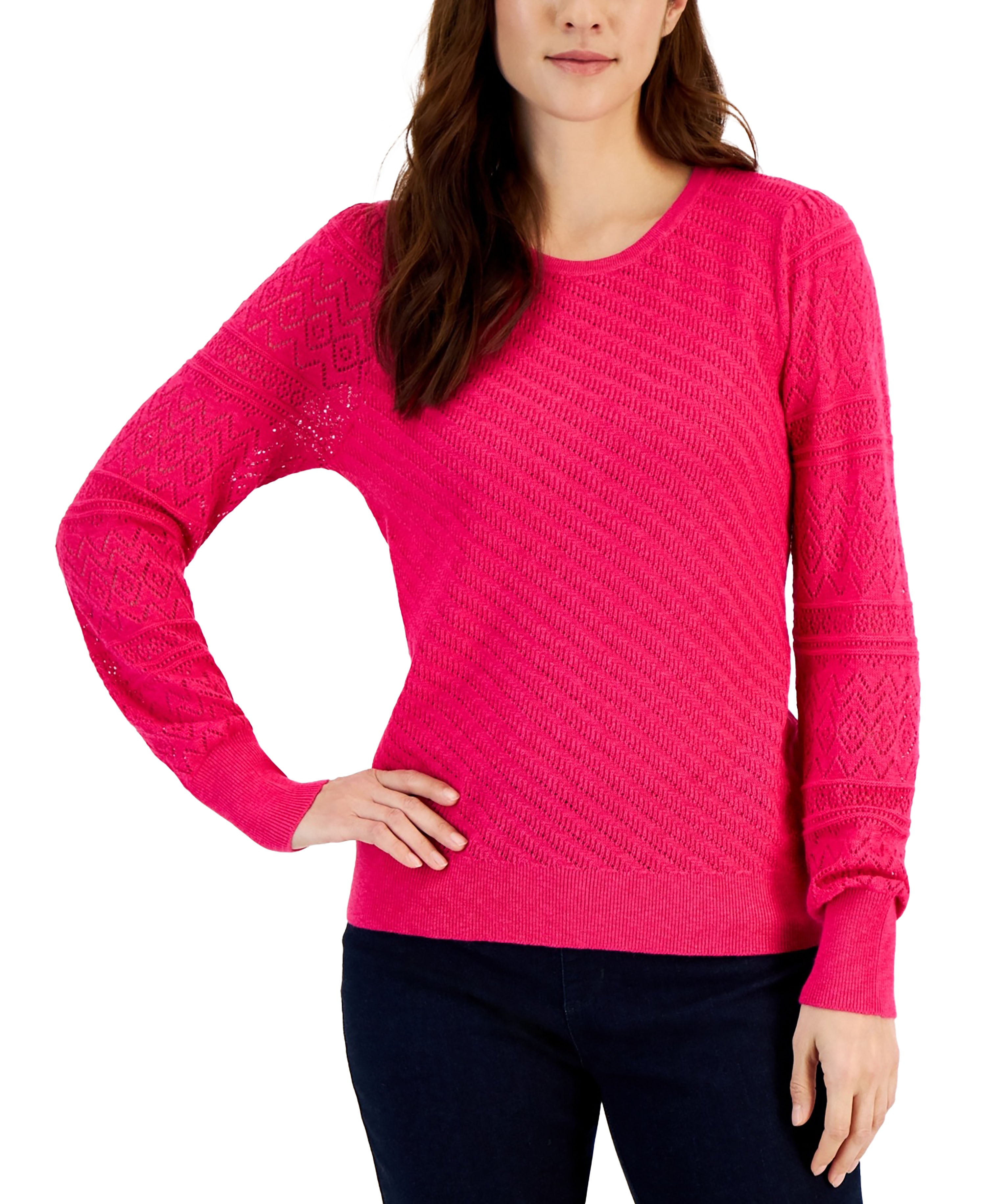 Petite Pointelle Pattern Sleeve Sweater