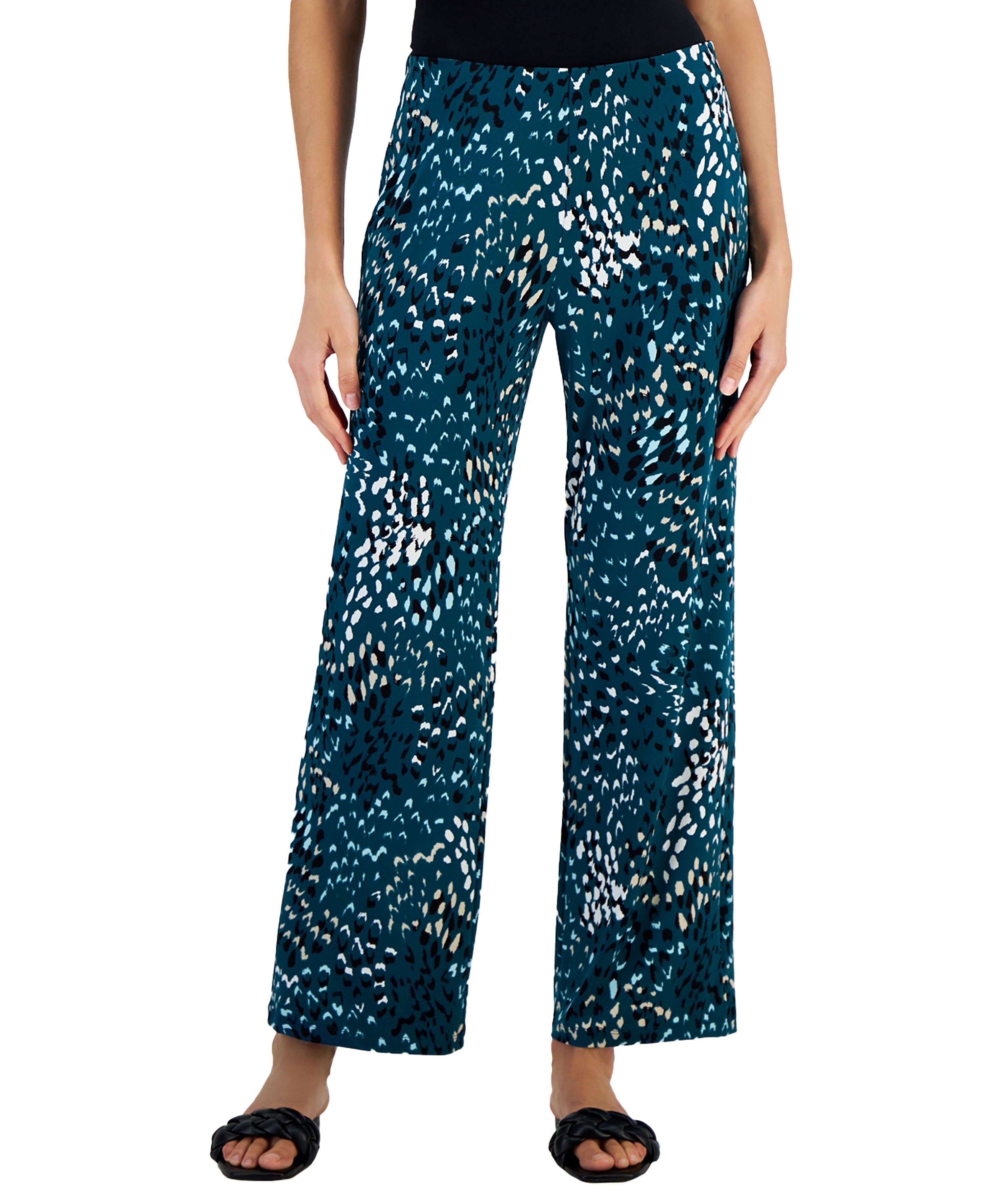 Women's Variation Spots Printed Pull-On Pants Teal Evergreen Combo XL