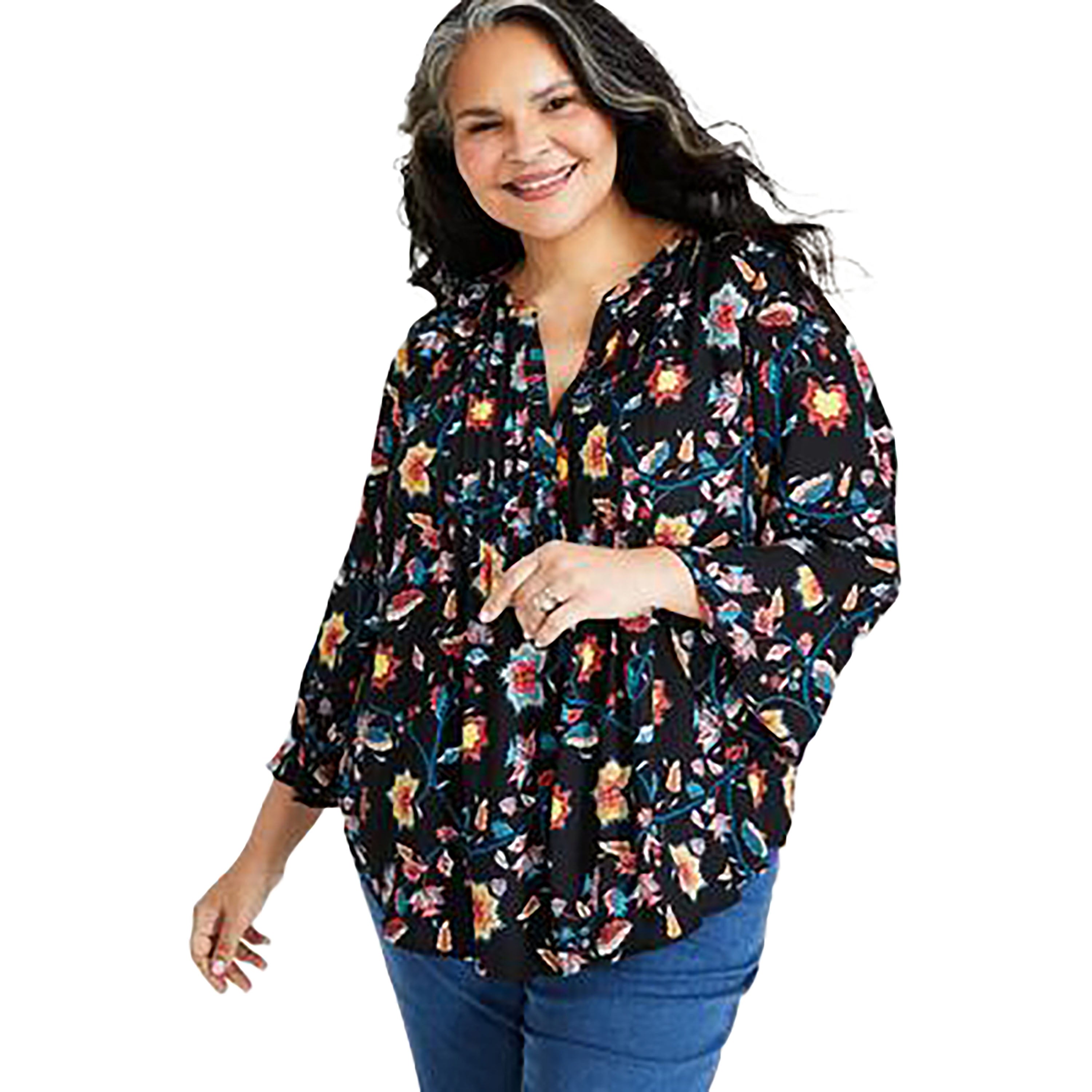 Plus Size Printed Pintuck Blouse