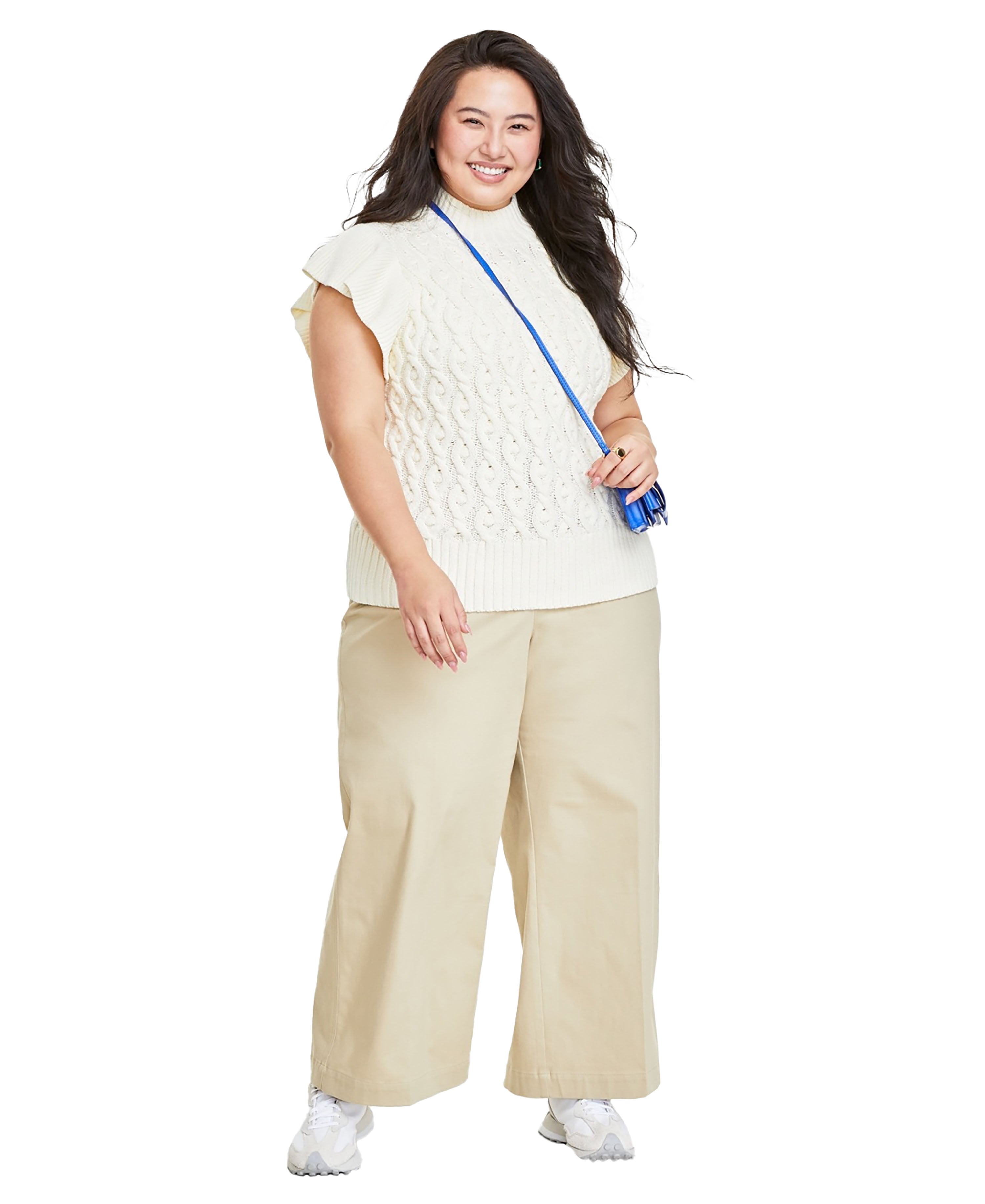 Plus Size Flutter-Sleeve Cable-Knit Sweater Alabaster 1X