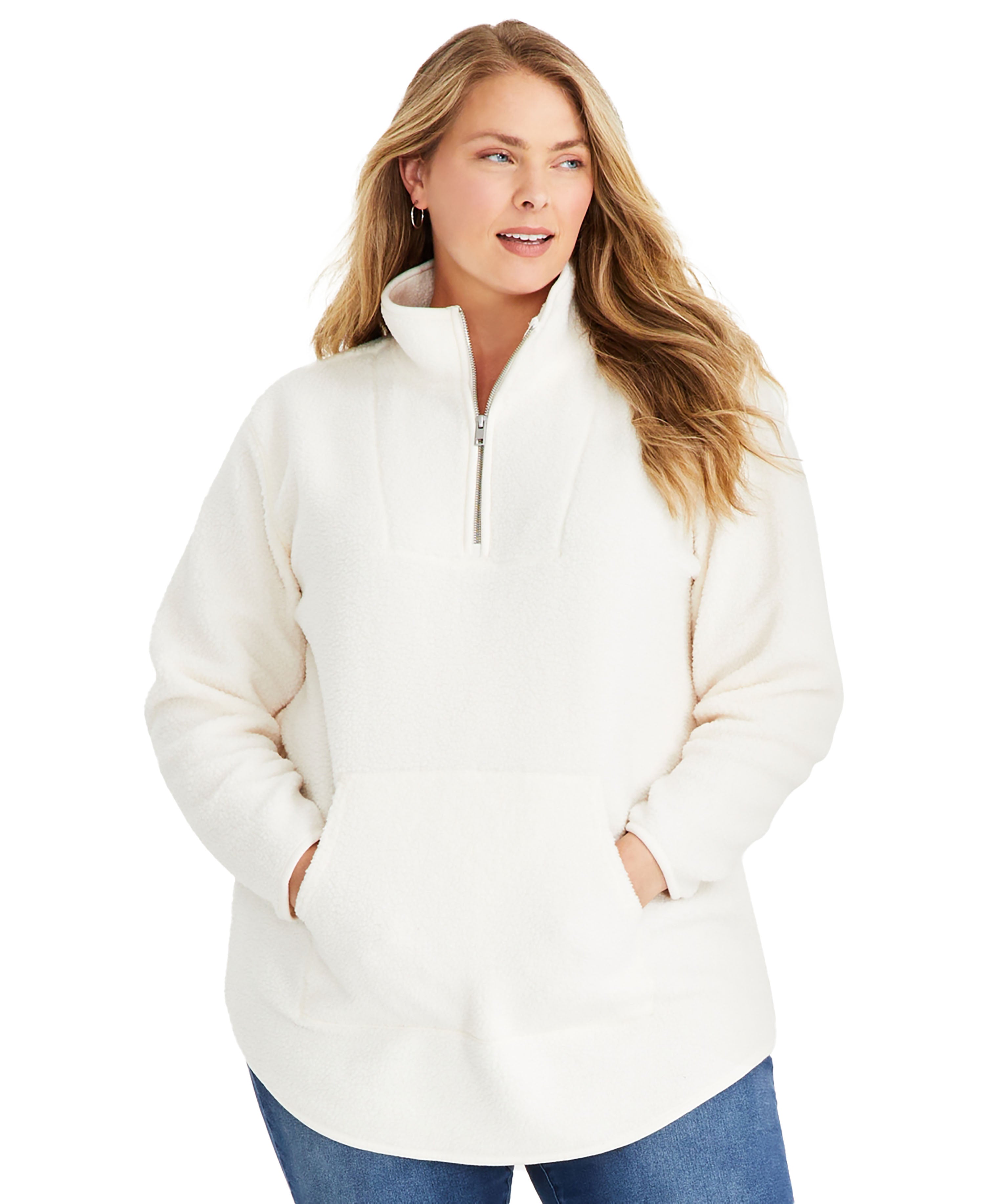 Plus Size Sherpa 1/4 Zip Pullover Eggnog 1X