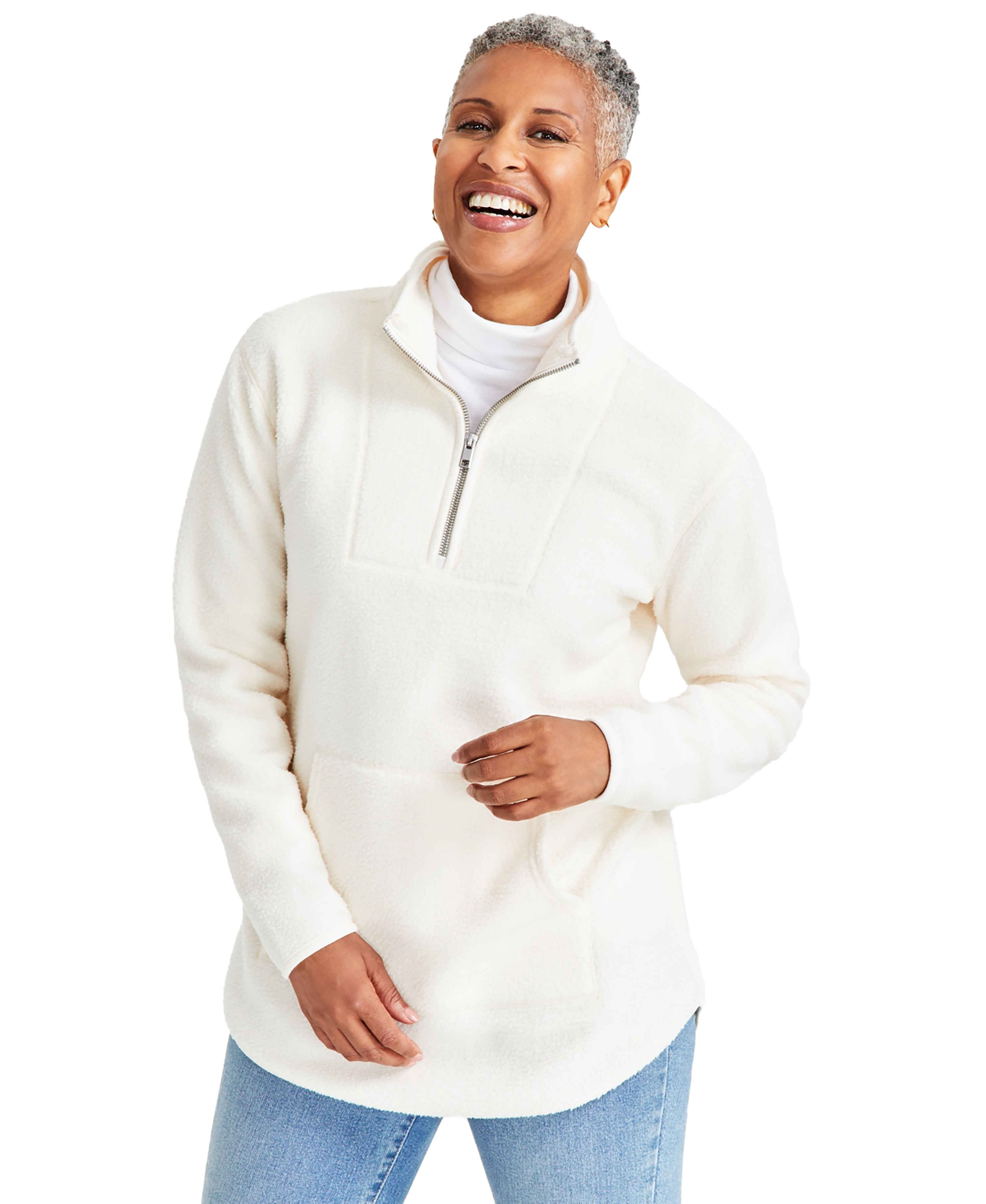 Women's Quarter-Zip Sherpa Fleece Pullover Eggnog L