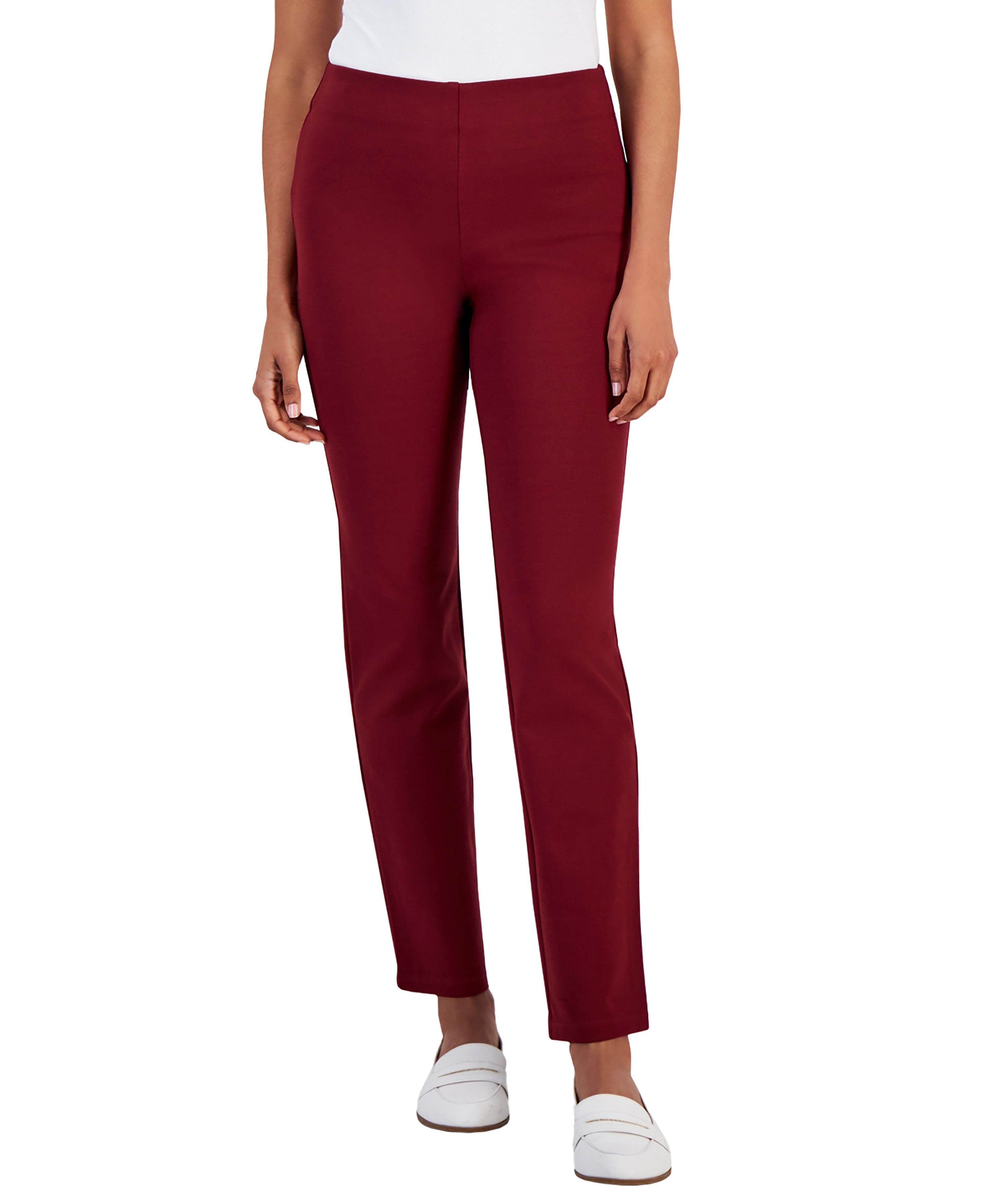 Petite Pull-On Pont�-Knit Pants