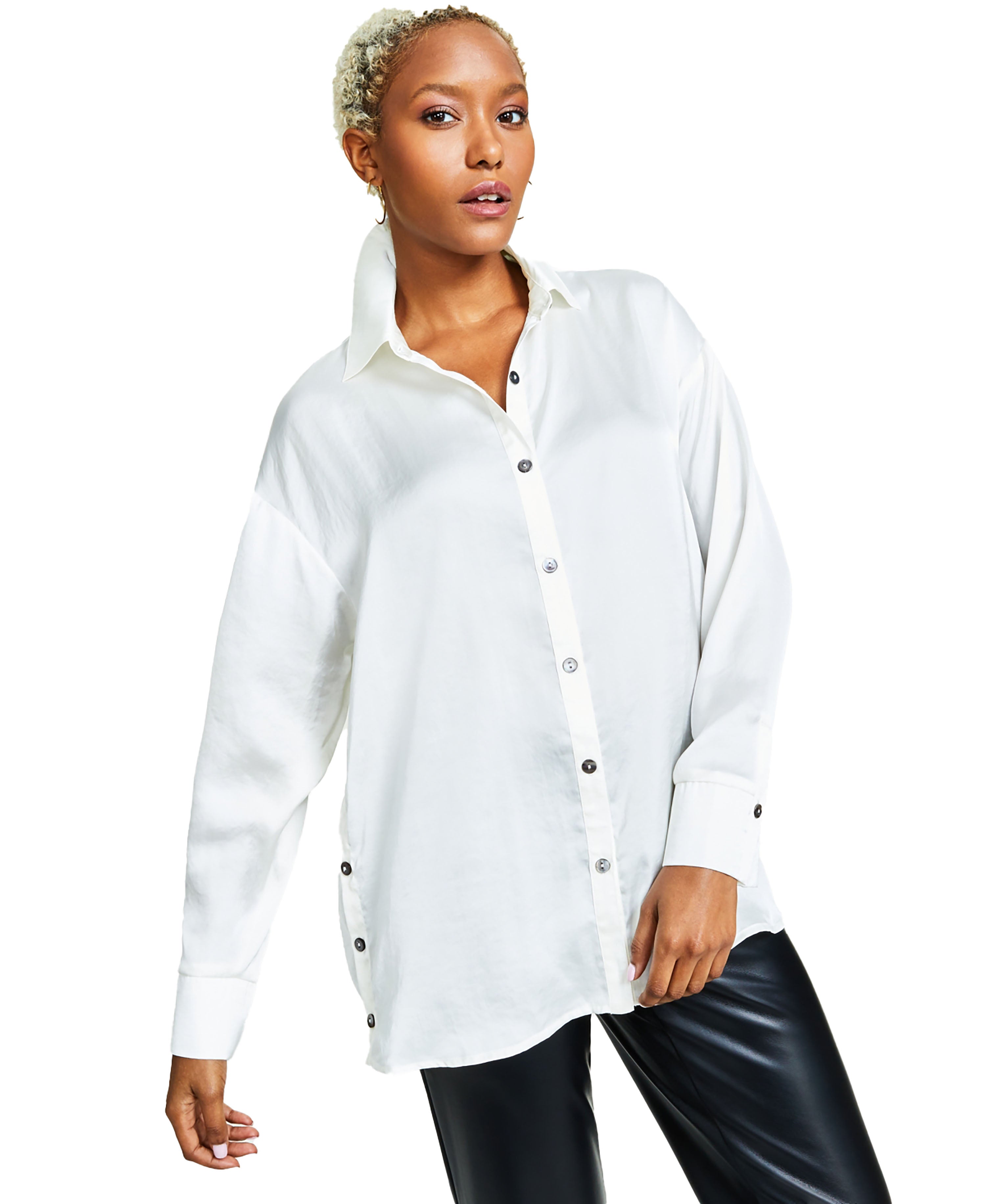 Women's Shine Button-Up Blouse Winter Ivory M