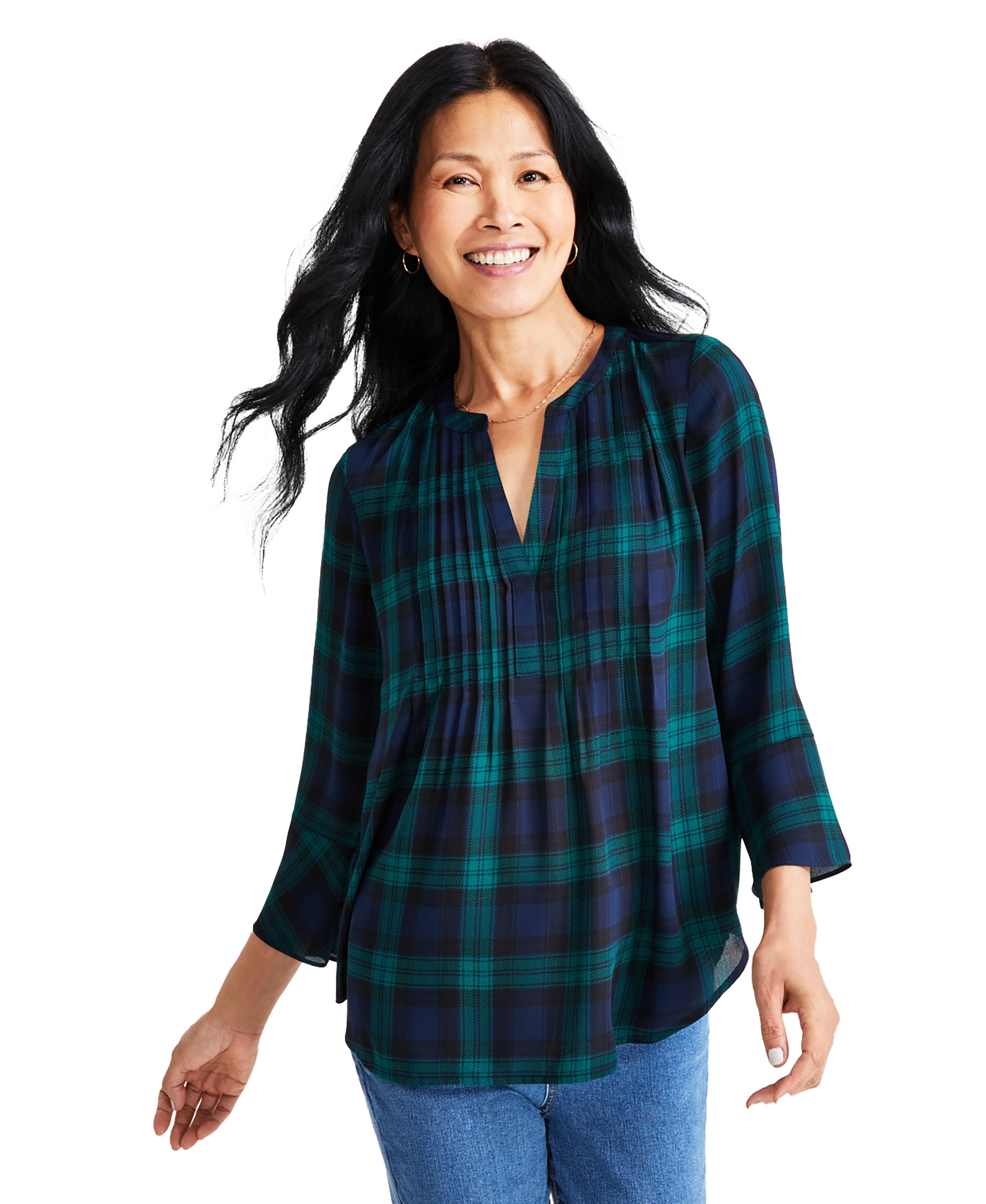 Plus Size Printed Pintuck Blouse