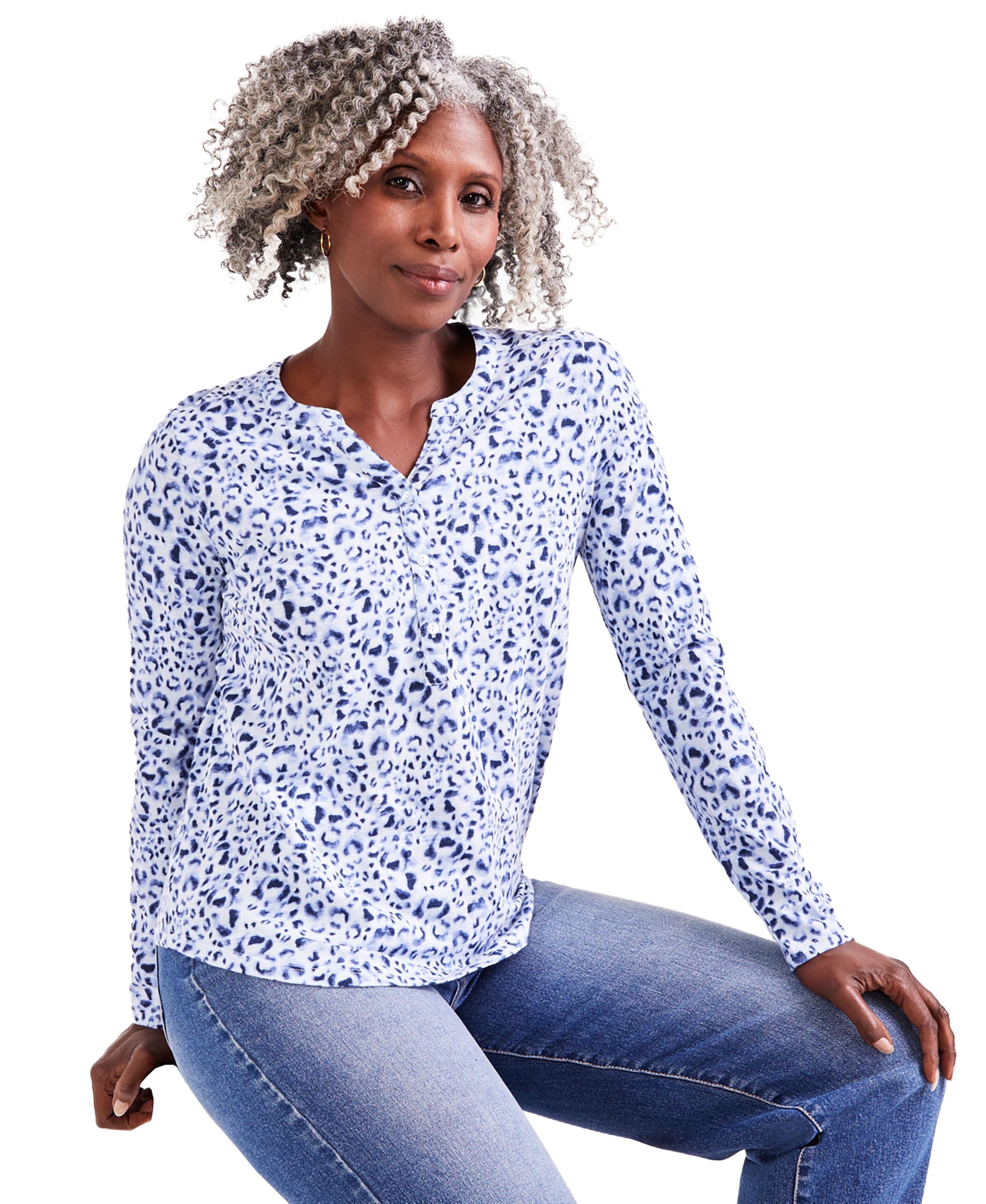 Petite Forever Leopard Long-Sleeve Knit Top