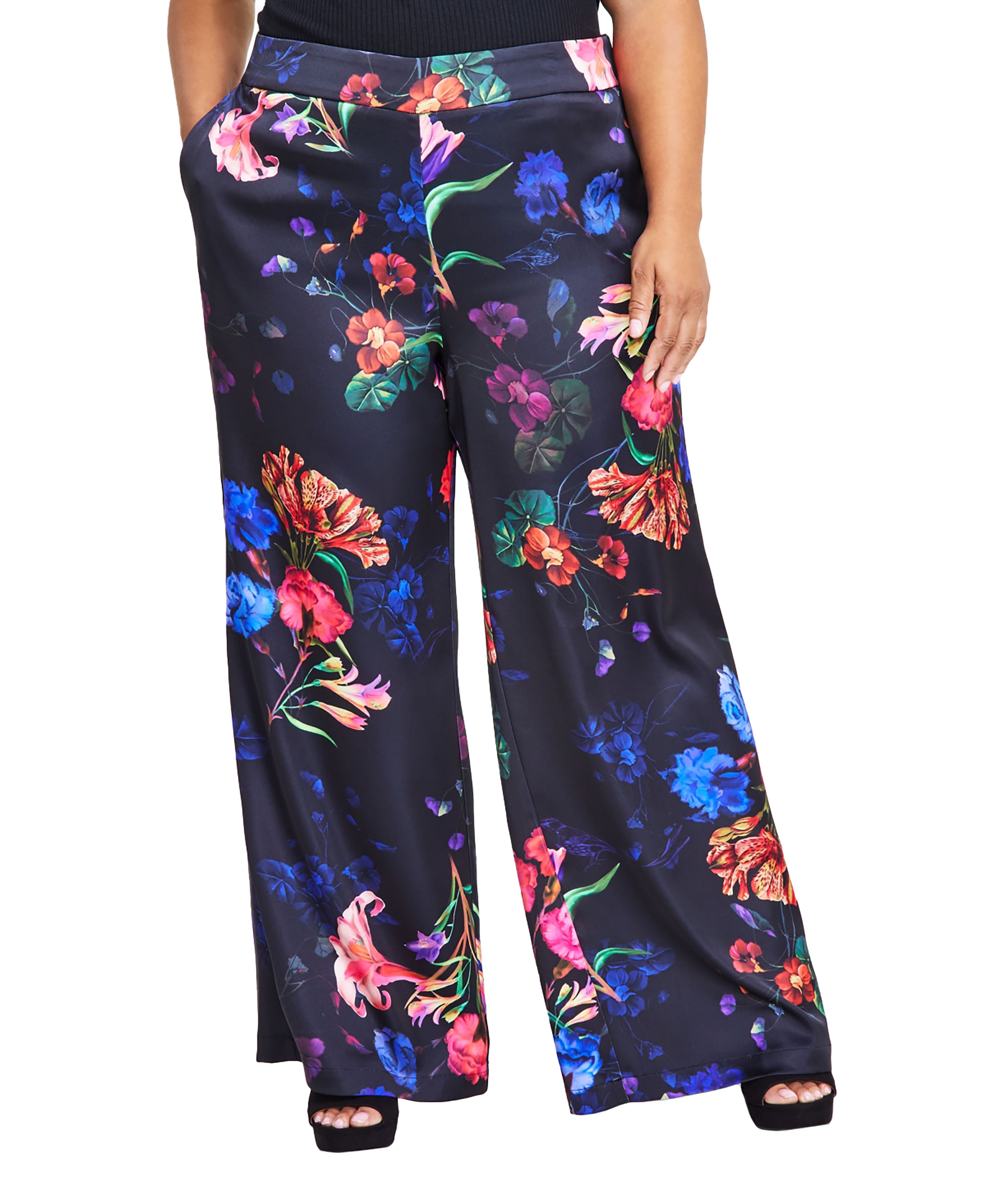 Plus Size Printed Wide-Leg Pants Midnight Garden 0X