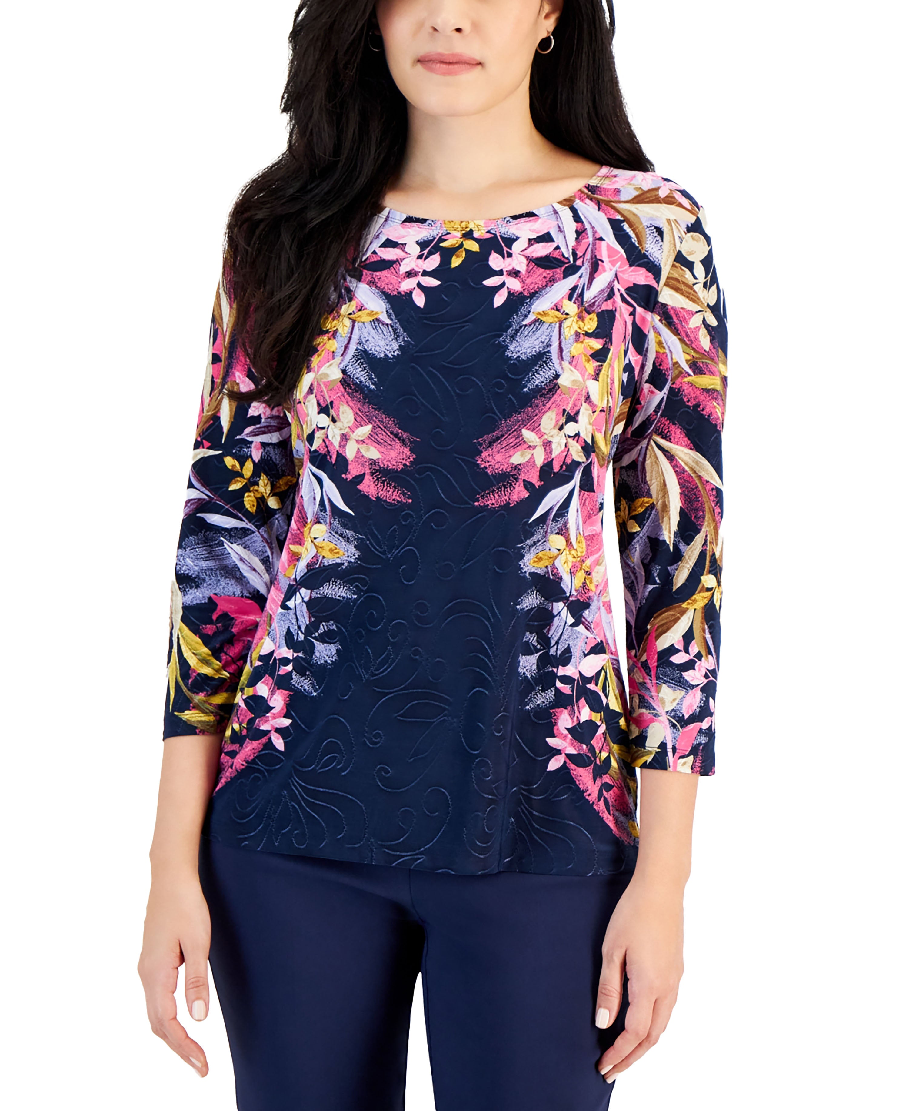 Women's Flyaway Cardigan, Jacquard Top & Woven Pull-On Pants Intrepid Blue Combo M