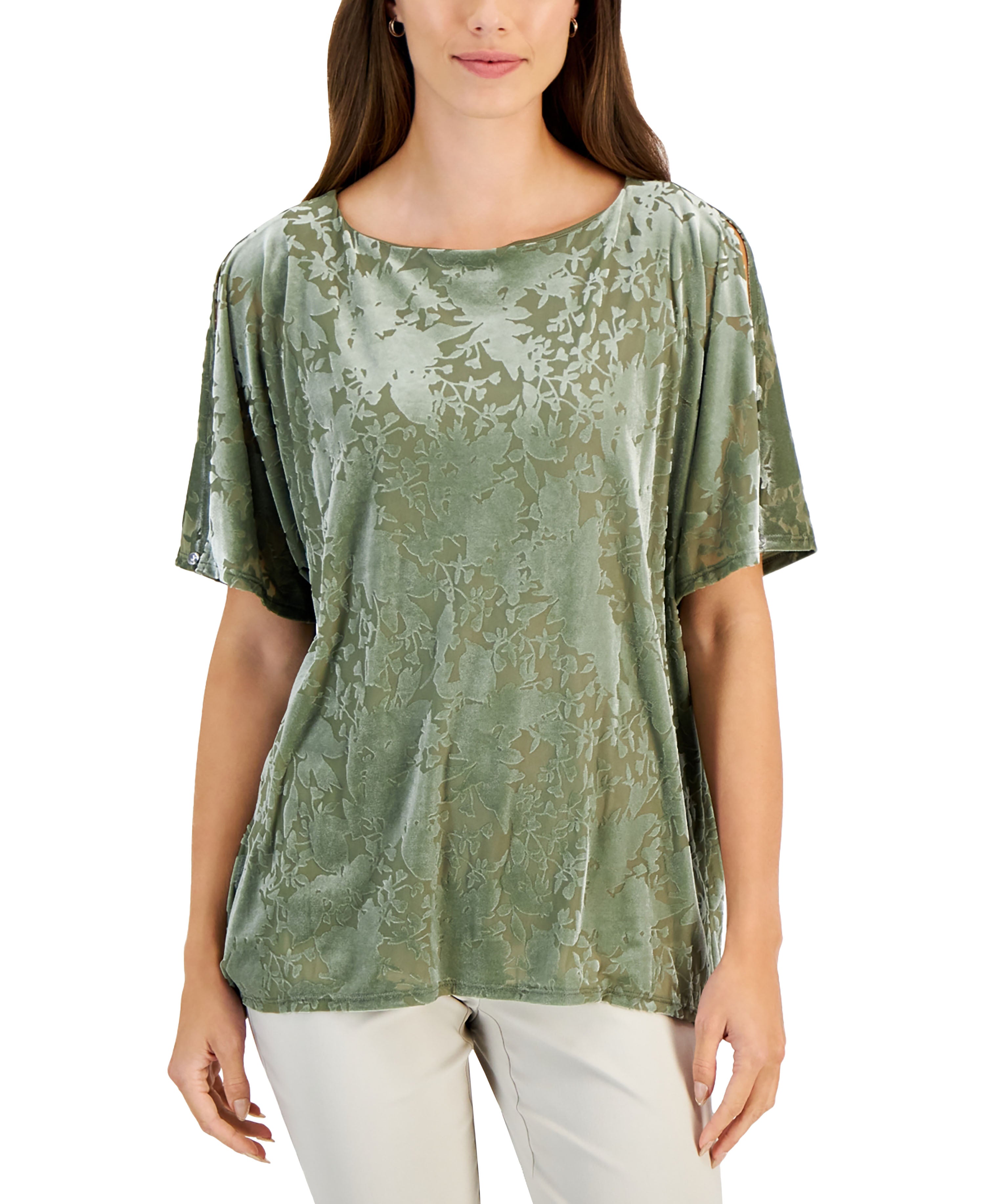 Women's Velvet Burnout Short-Sleeve Top Tarnished Stem Combo XL