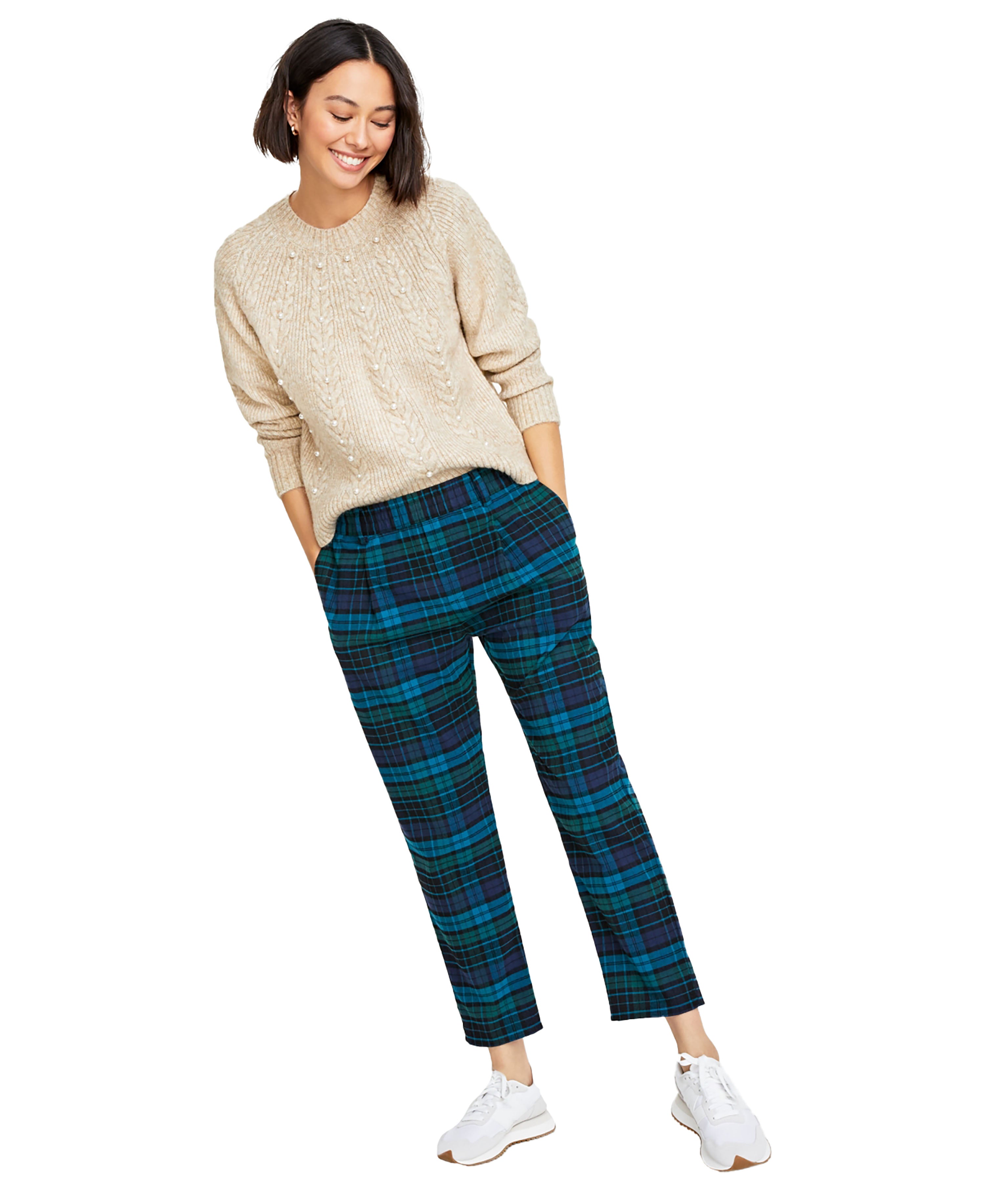 Women's Mid-Rise Ankle Pants Blue Green Combo XL