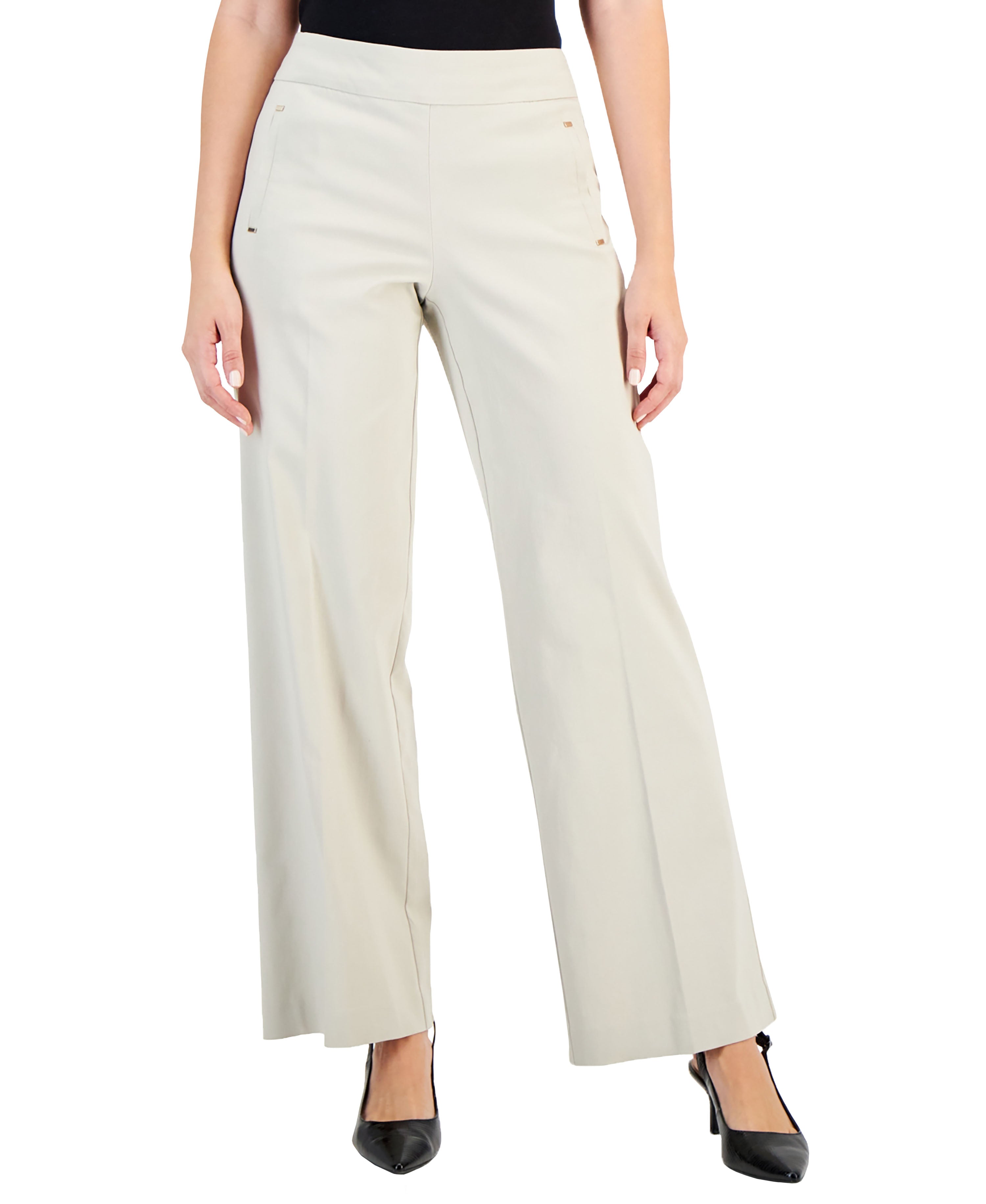 Women's Wide-Leg Pull-On Pants Stone Wall L