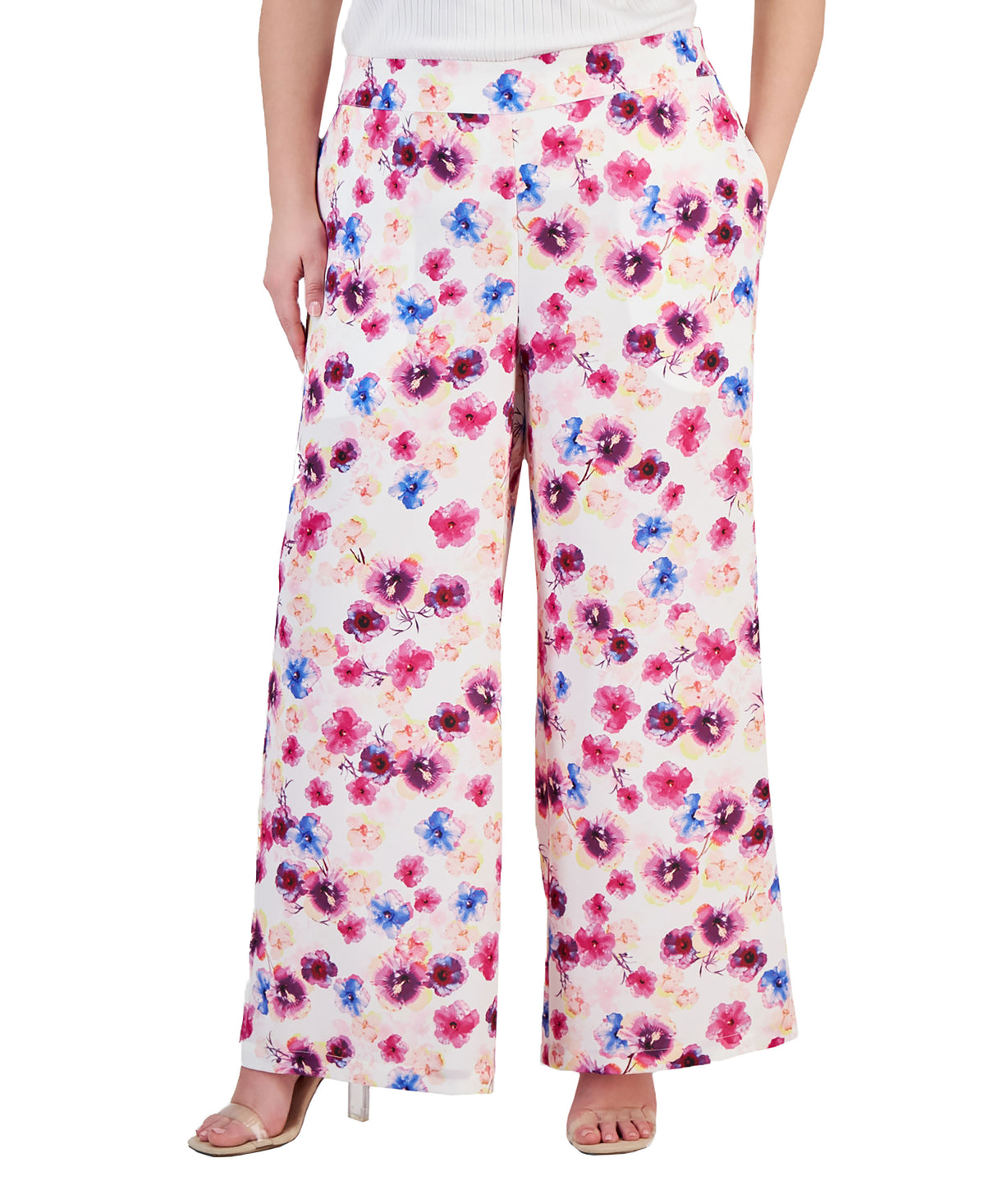 Plus Size Printed Pull-On Wide-Leg Pants