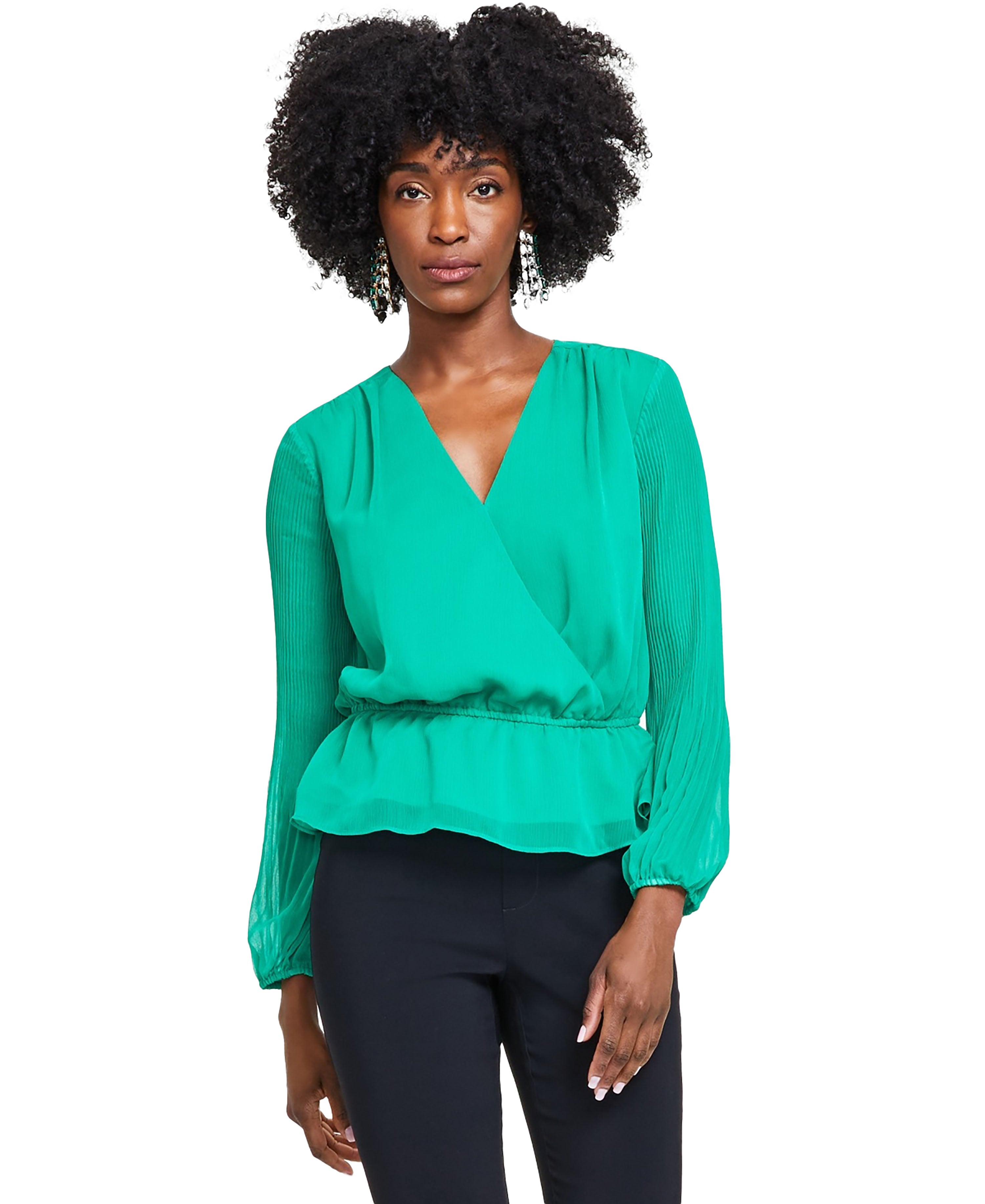 Petite Printed Surplice-Neck Top  Bright Pine PL