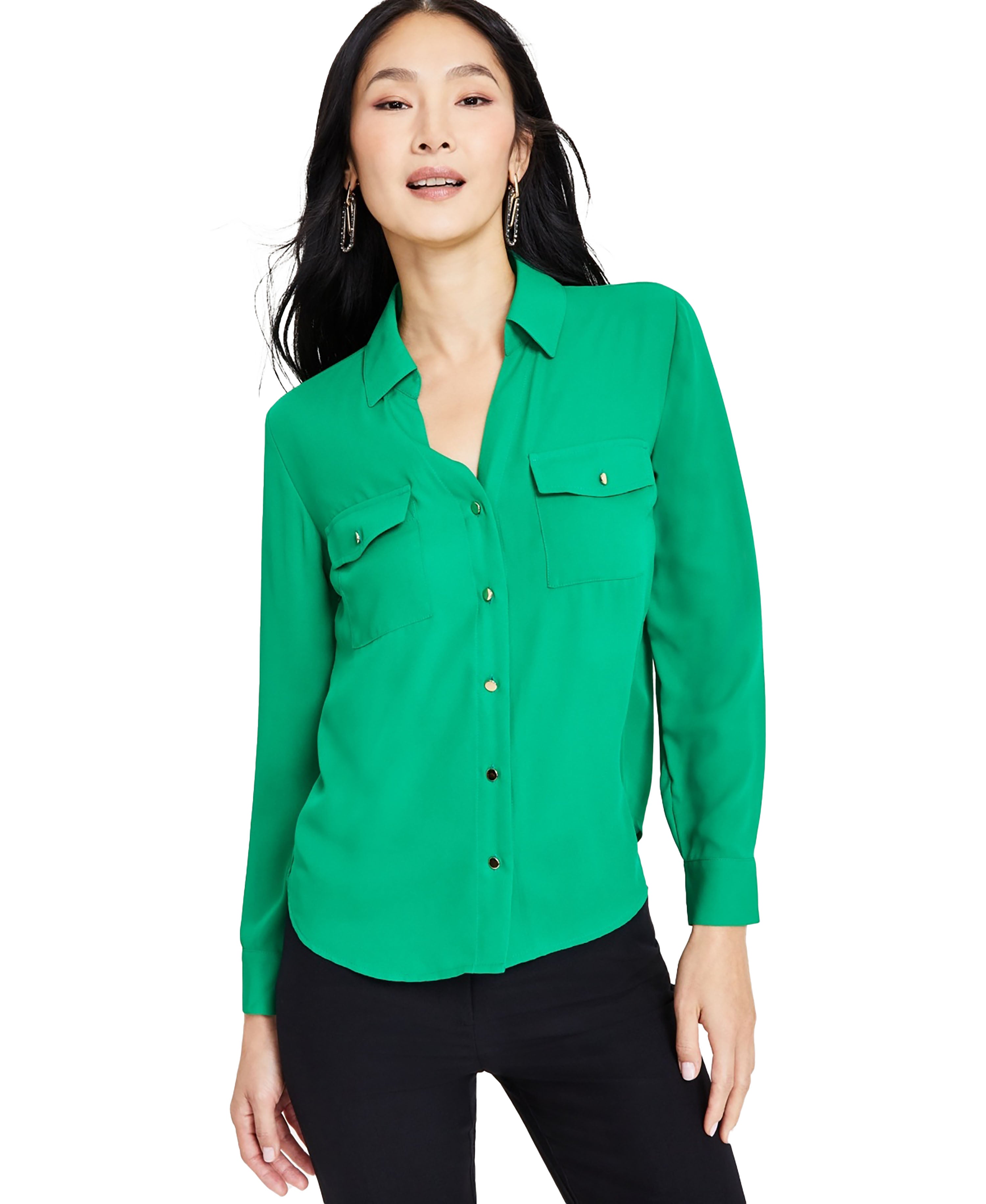 Petite Button-Front Blouse Bright Pine PL
