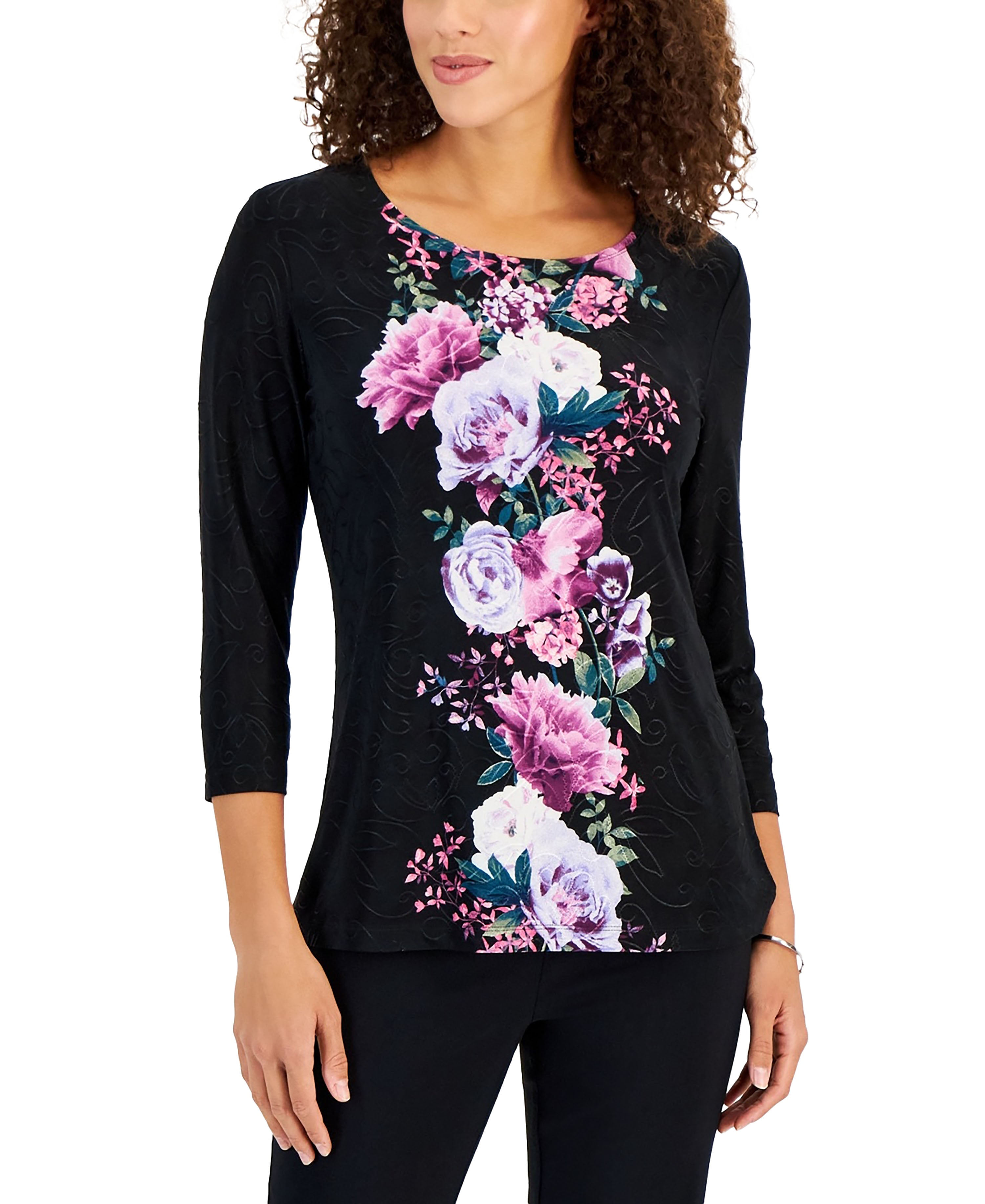 Petite Genevieve Garden Jacquard Top Deep Black Combo PM