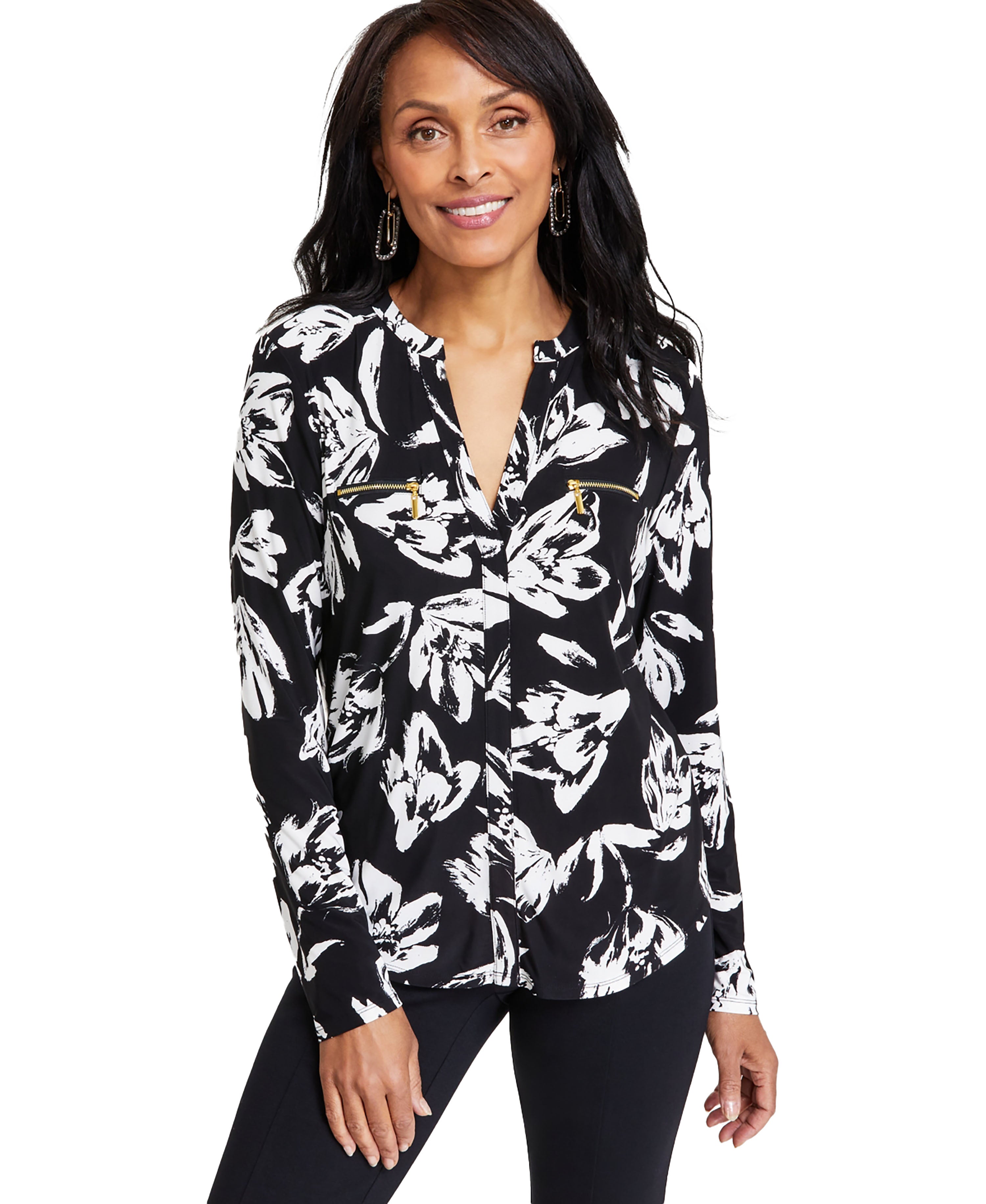 Women's Print Zip-Pocket Top, in Regular & Petite