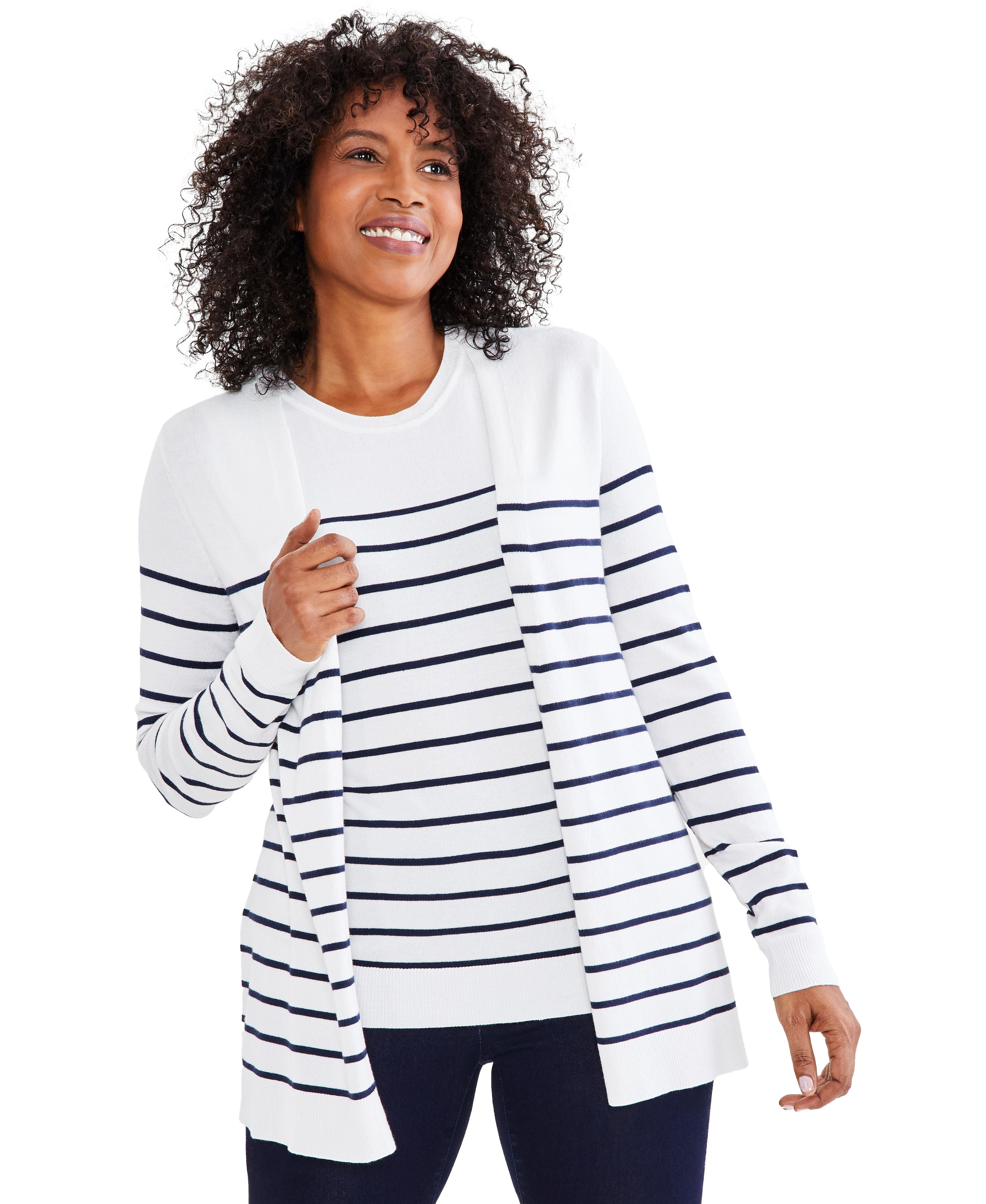 Women's Striped Cardigan Sweater Shiitake XXL