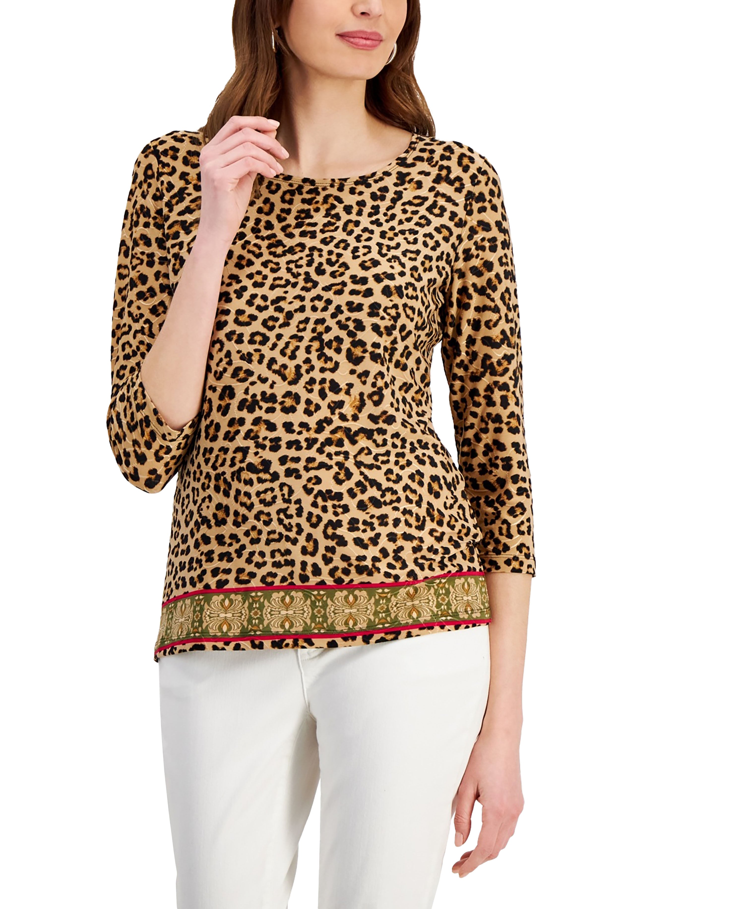 Petite Chelsea Cheetah Jacquard Top Deep Black Combo PXL