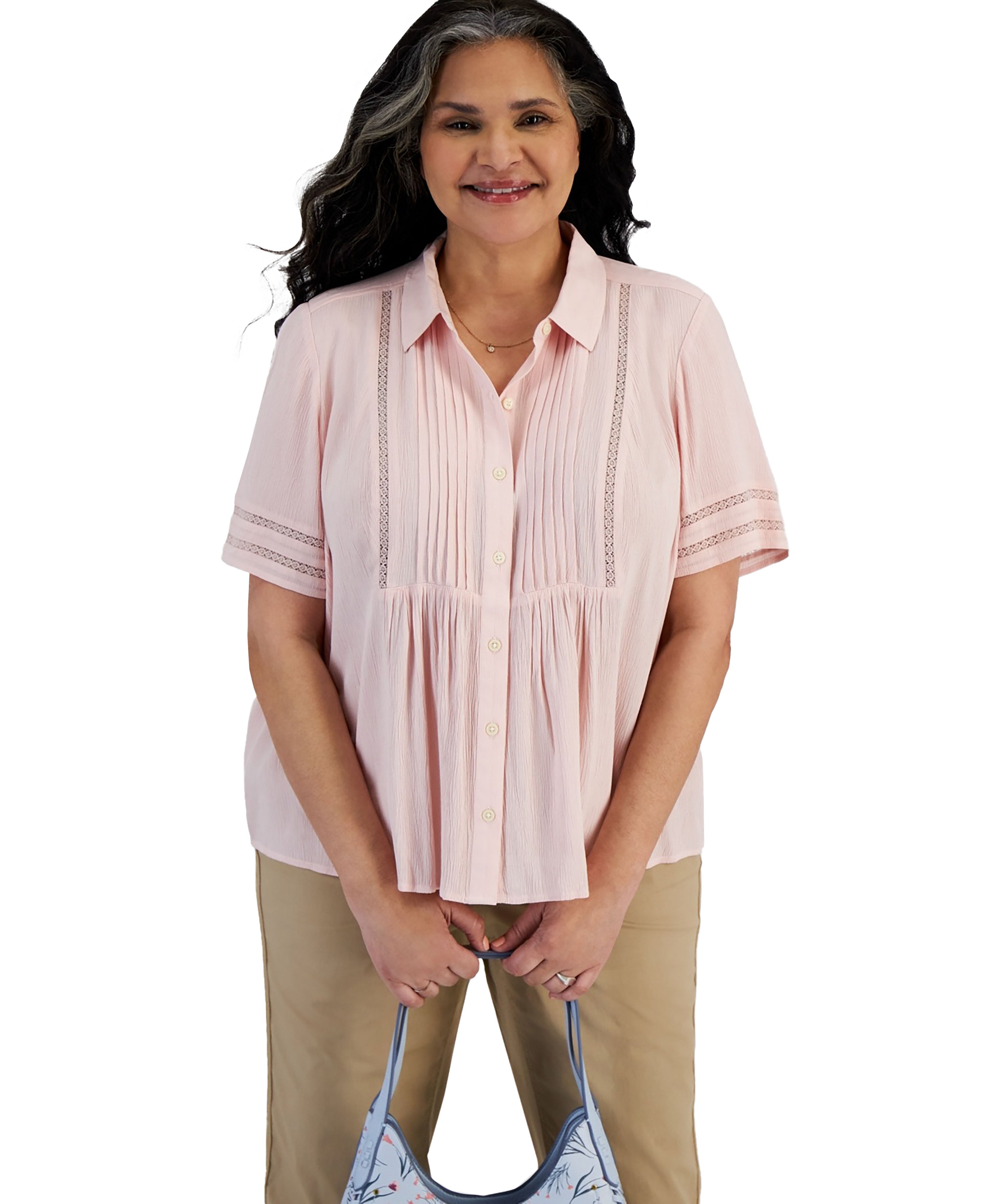 Plus Size Collared Pintuck Top