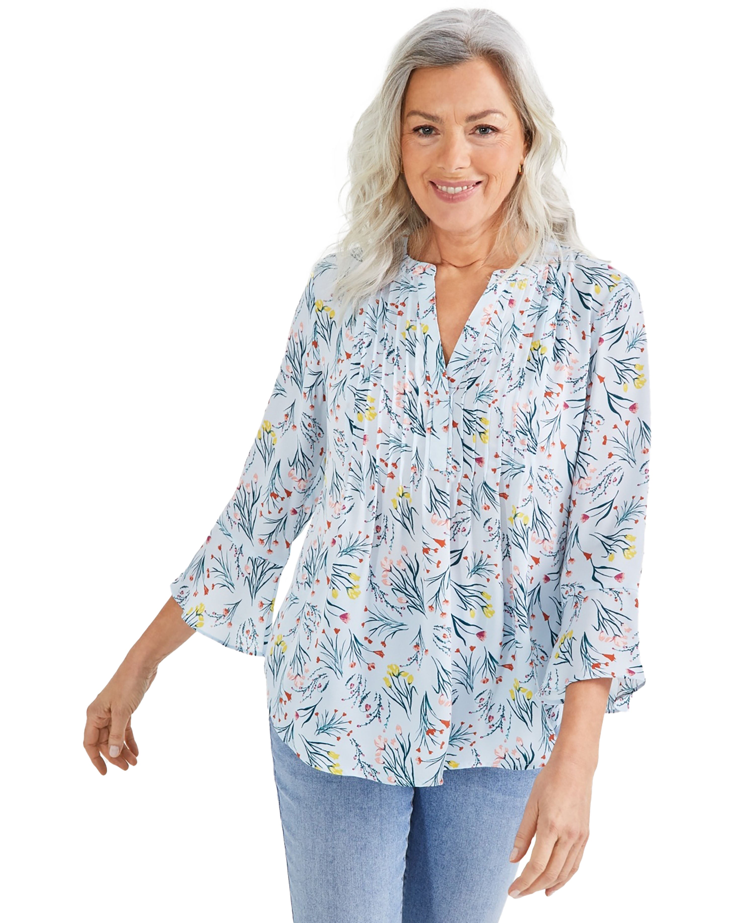 Petite Floral Printed Pintuck Pleated Top  Shannon Dusk PL