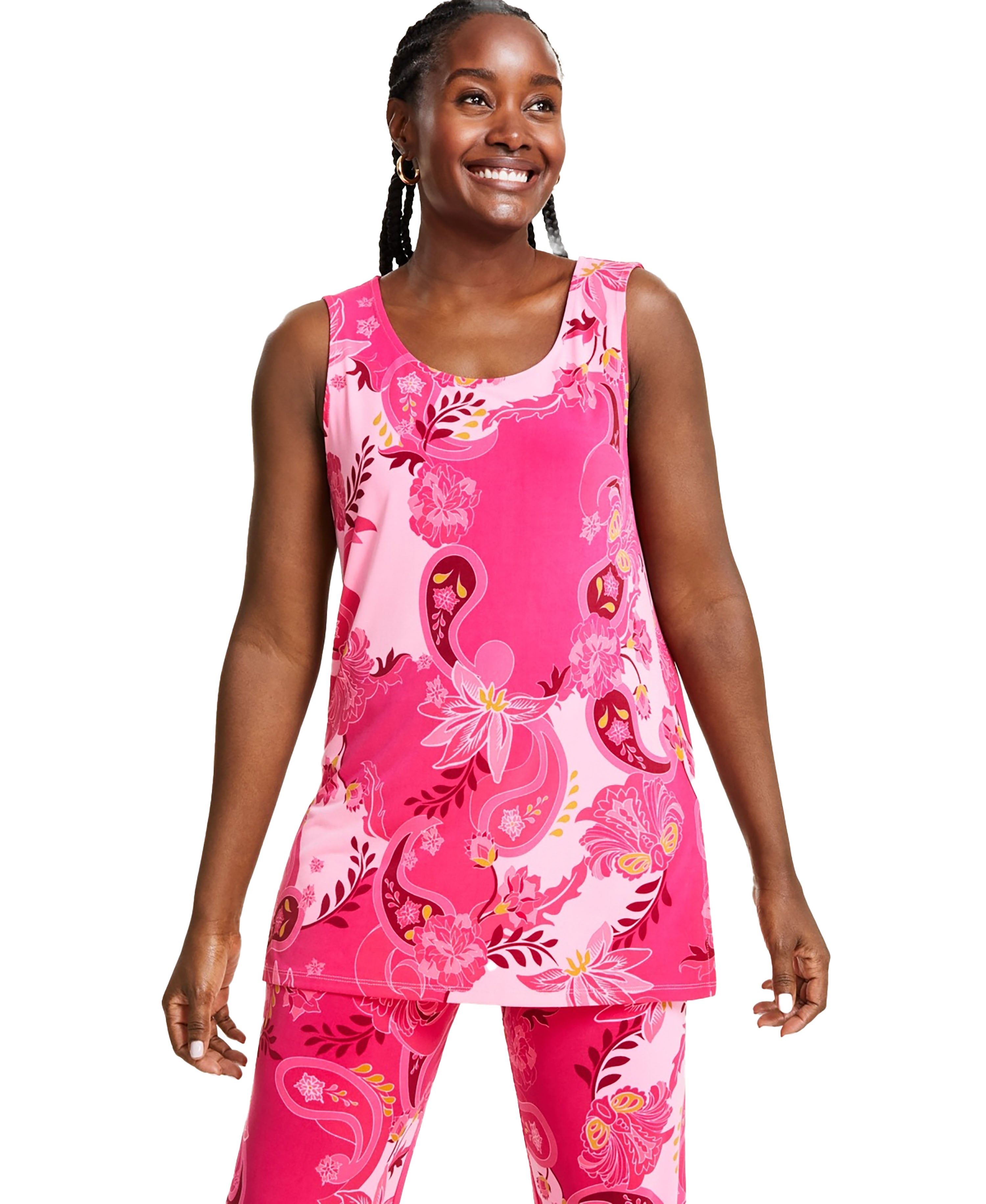 Women's Printed Knit Dressing Tank Top Claret Rose Combo XL