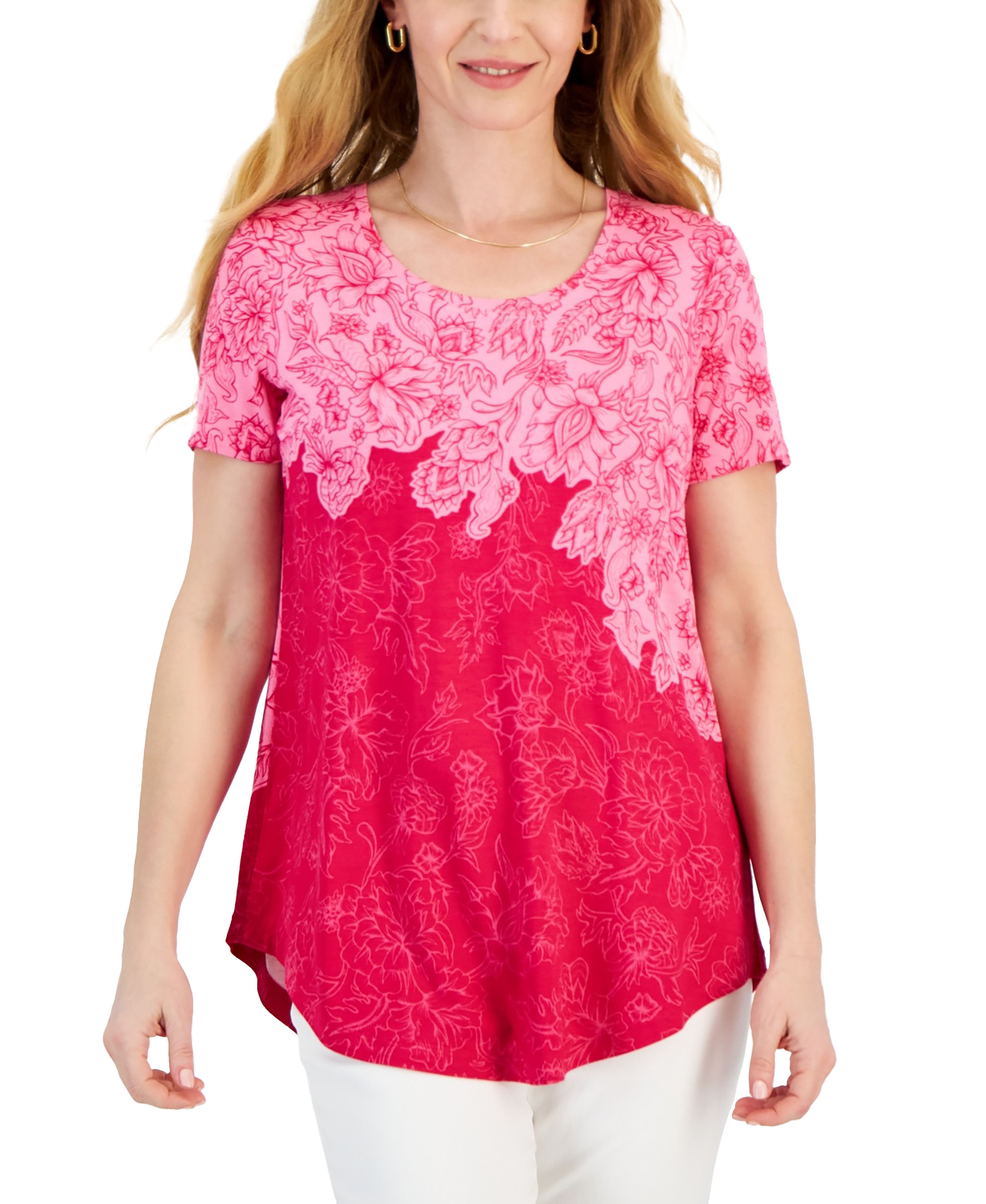 Women's Printed Scoop-Neck Short-Sleeve Top