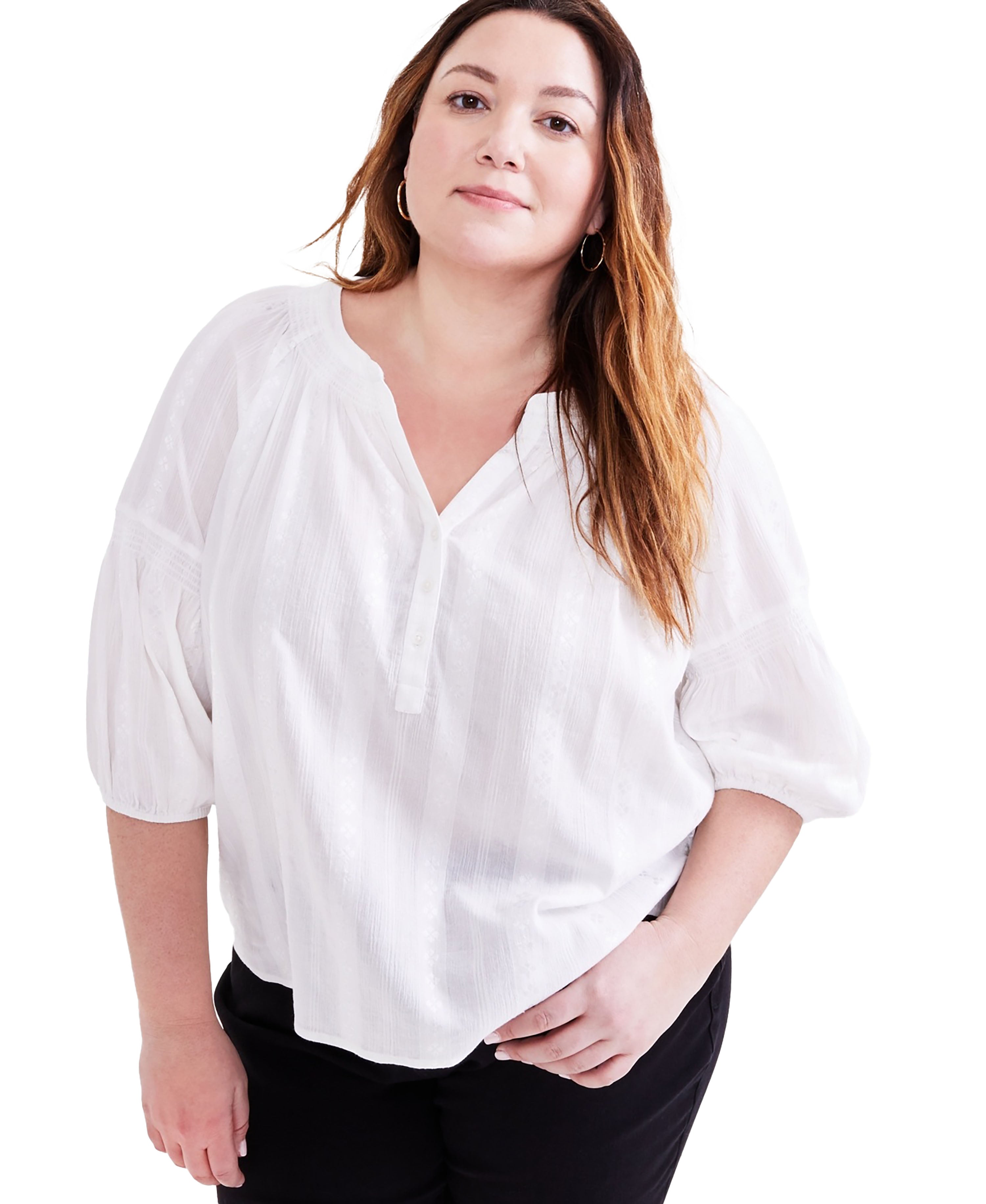 Plus Size Woven Split-Neck Top