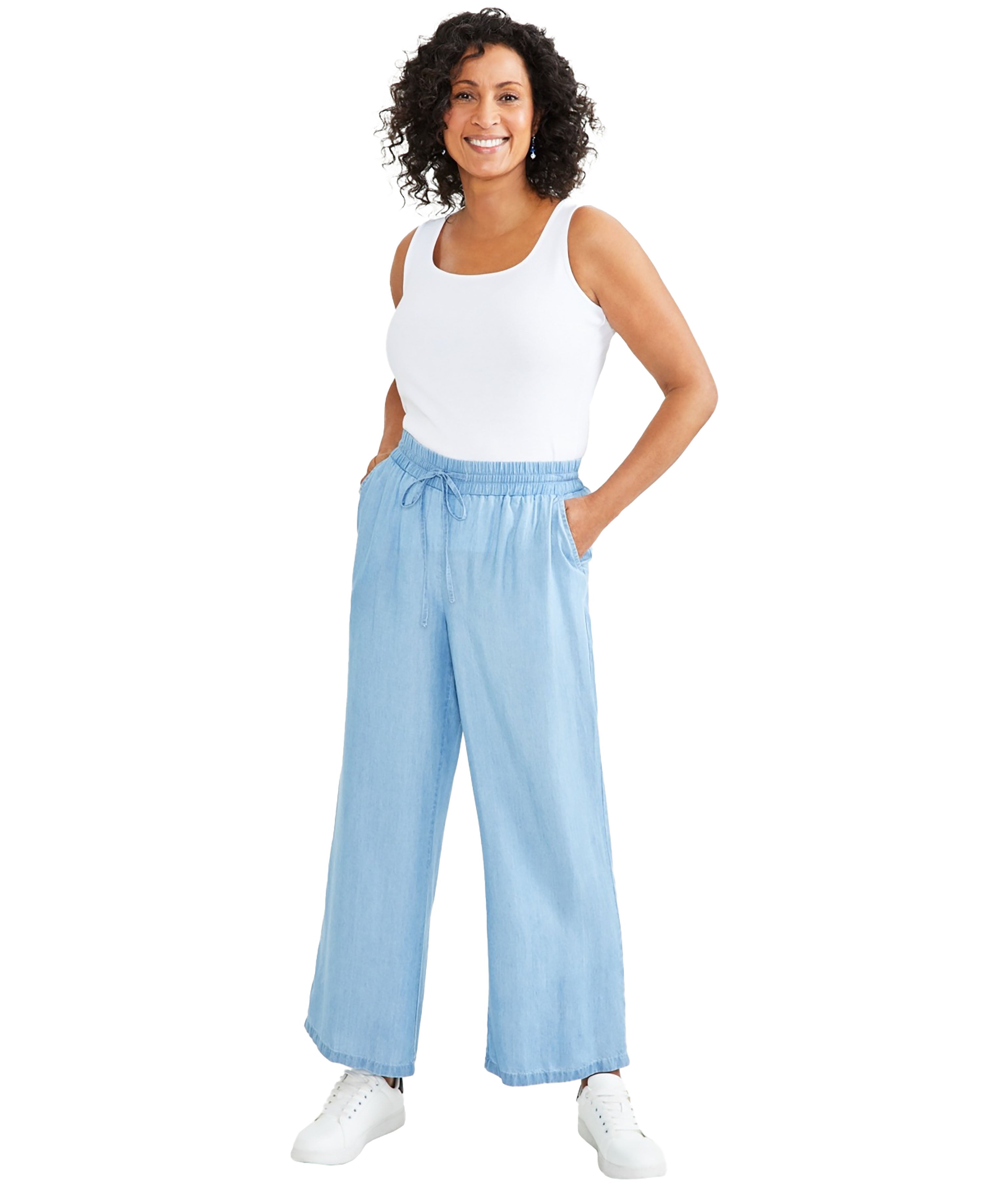 Petite Chambray Wide-Leg Pants Emma Wash PS