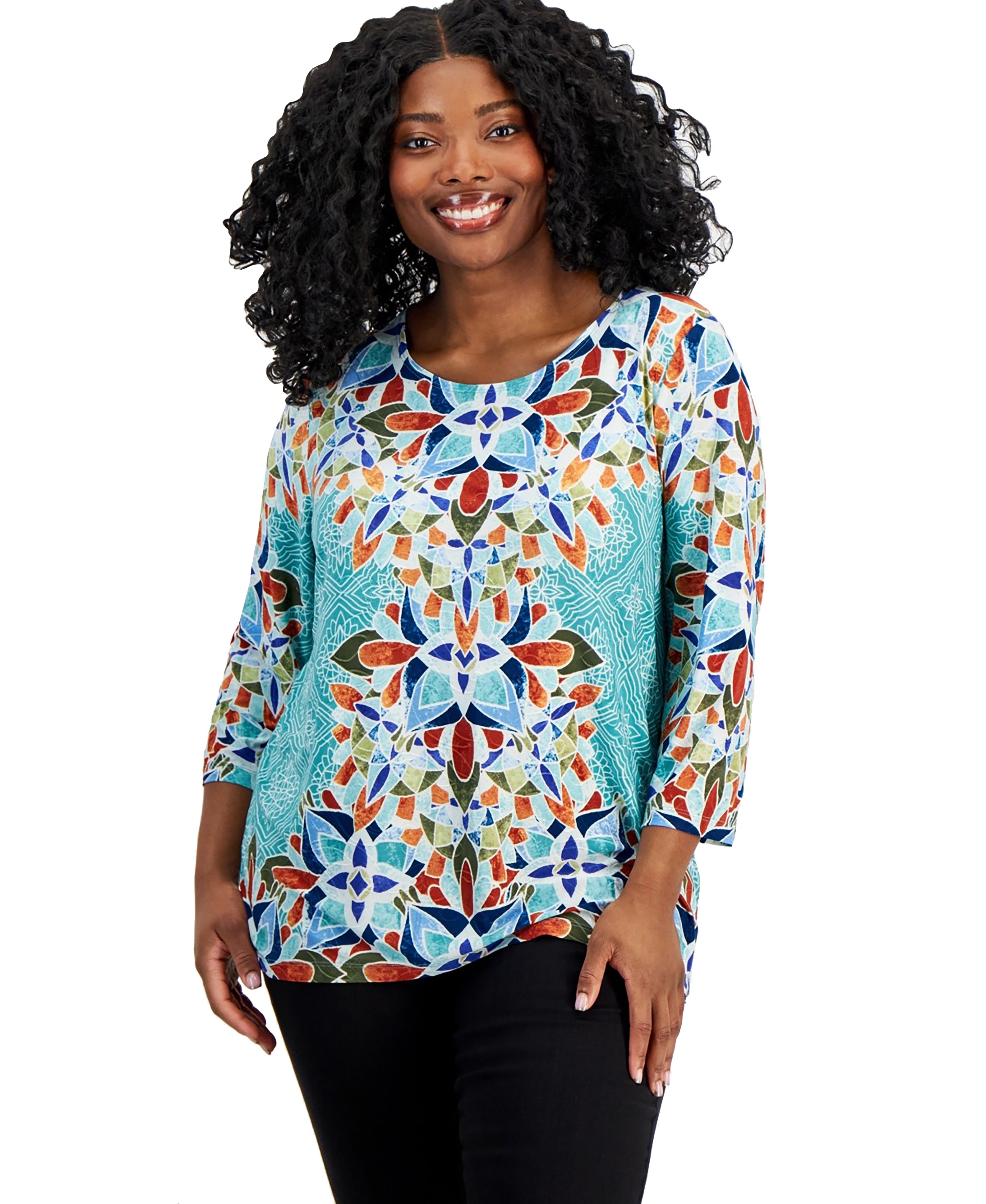 Plus Size Printed 3/4-Sleeve Top