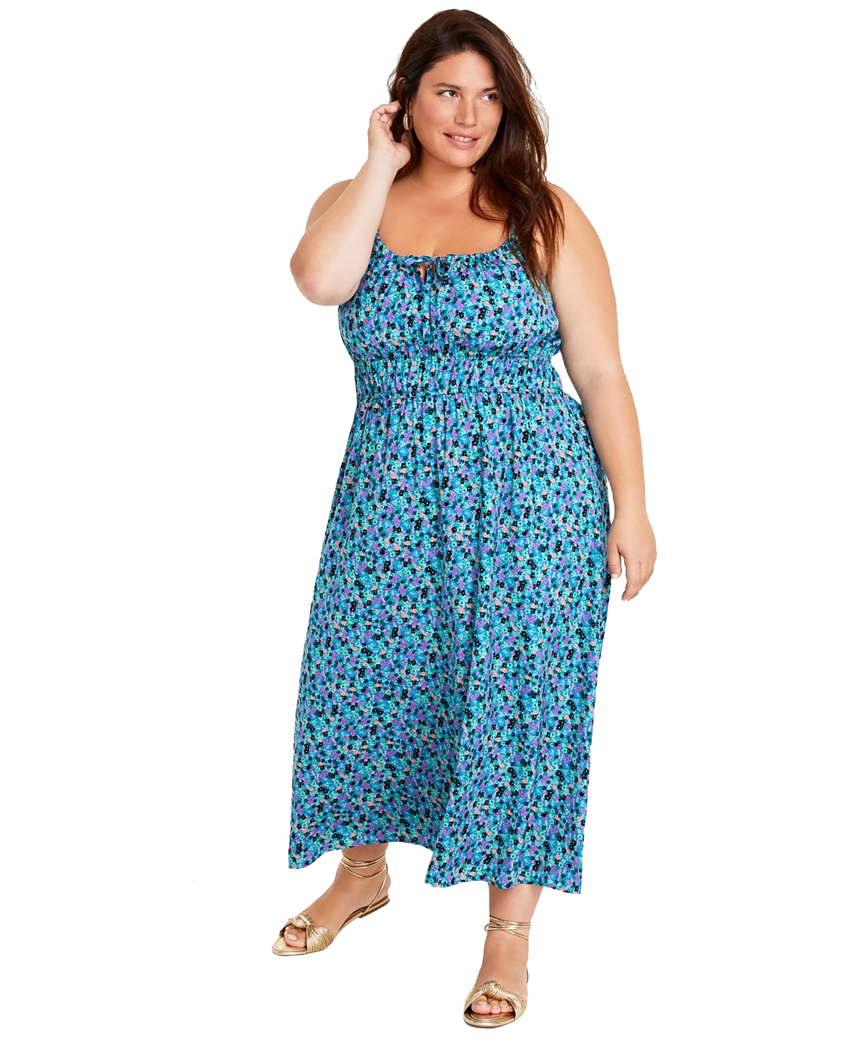 Trendy Plus Size Floral Print Midi Dress