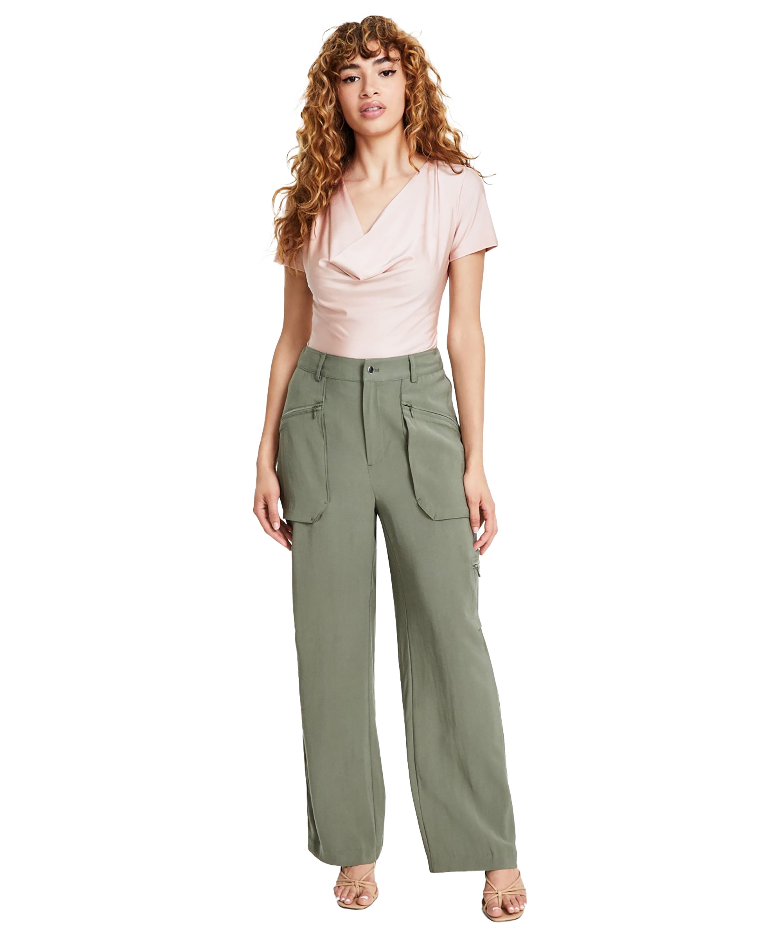 Women's Draped High-Rise Wide-Leg Cargo Pants
