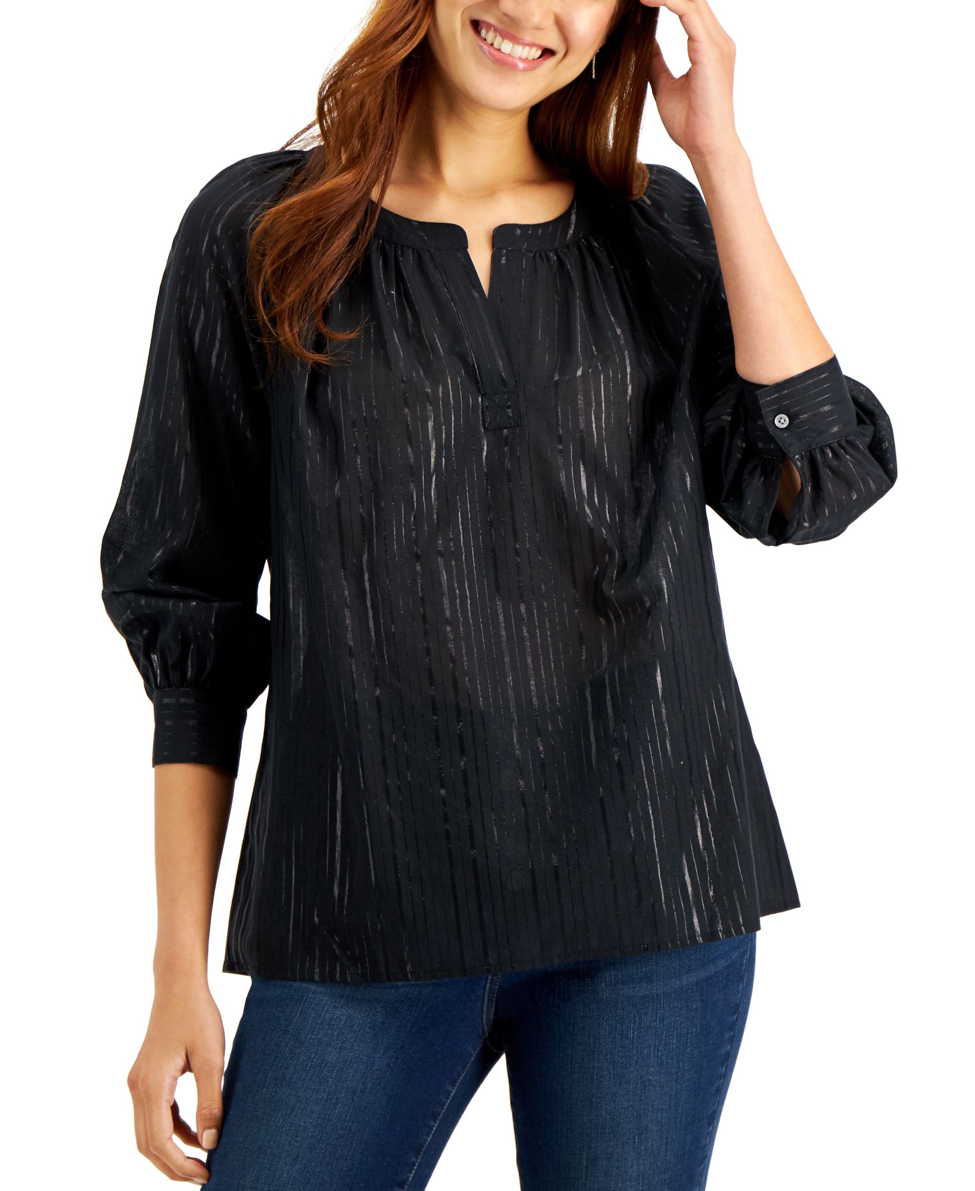Style & Co Split Neck Shimmer Blouse