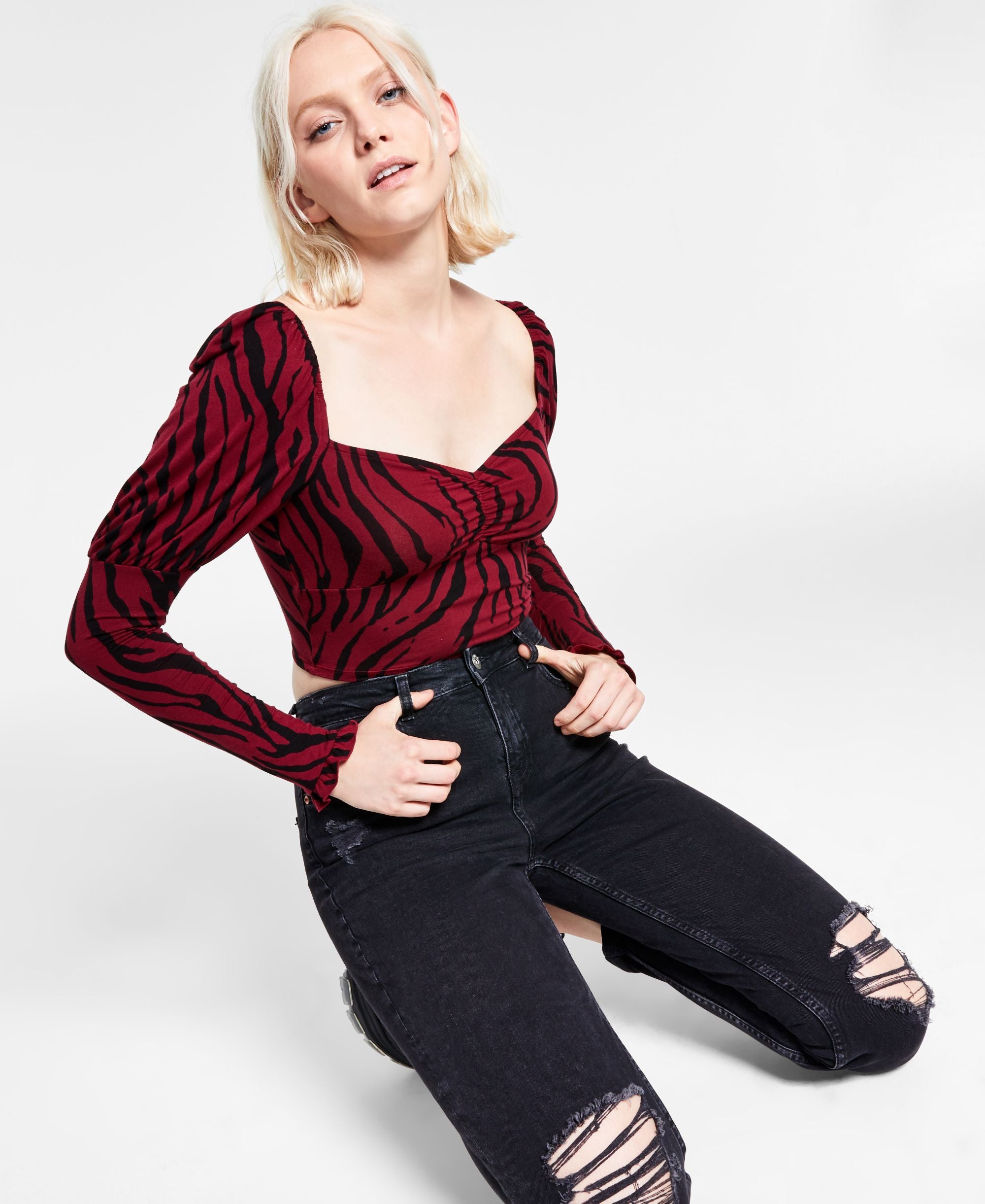 Bar III Tiger Print Sweetheart Neck Top