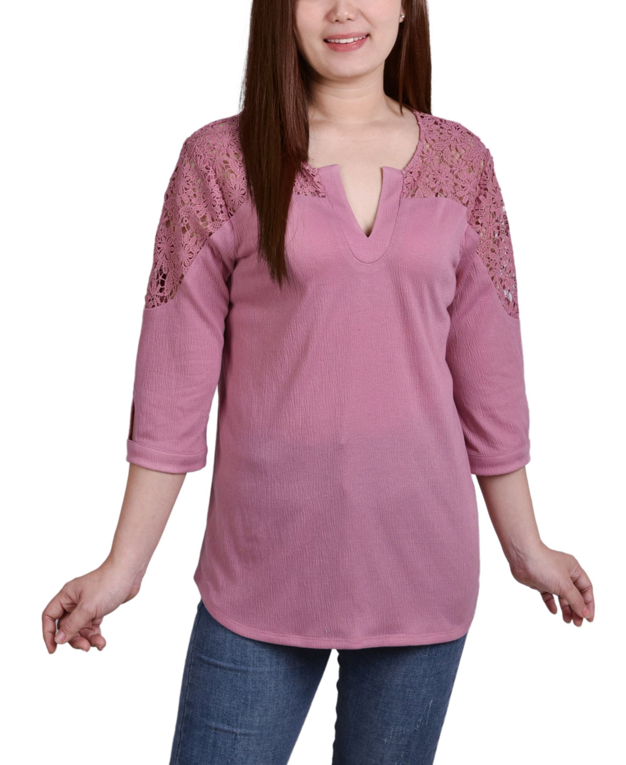 Womens 3/4 Sleeve Knit Gauze Top