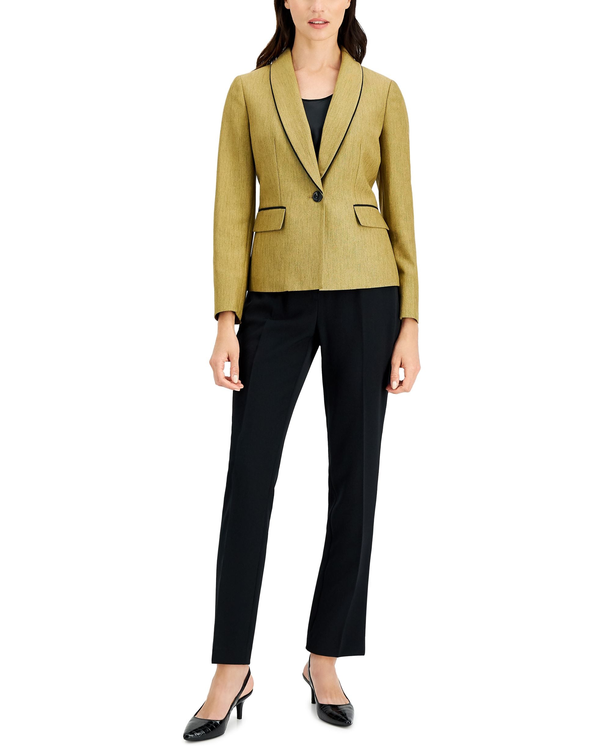 One-Button Contrast Pantsuit, Regular & Petite Sizes