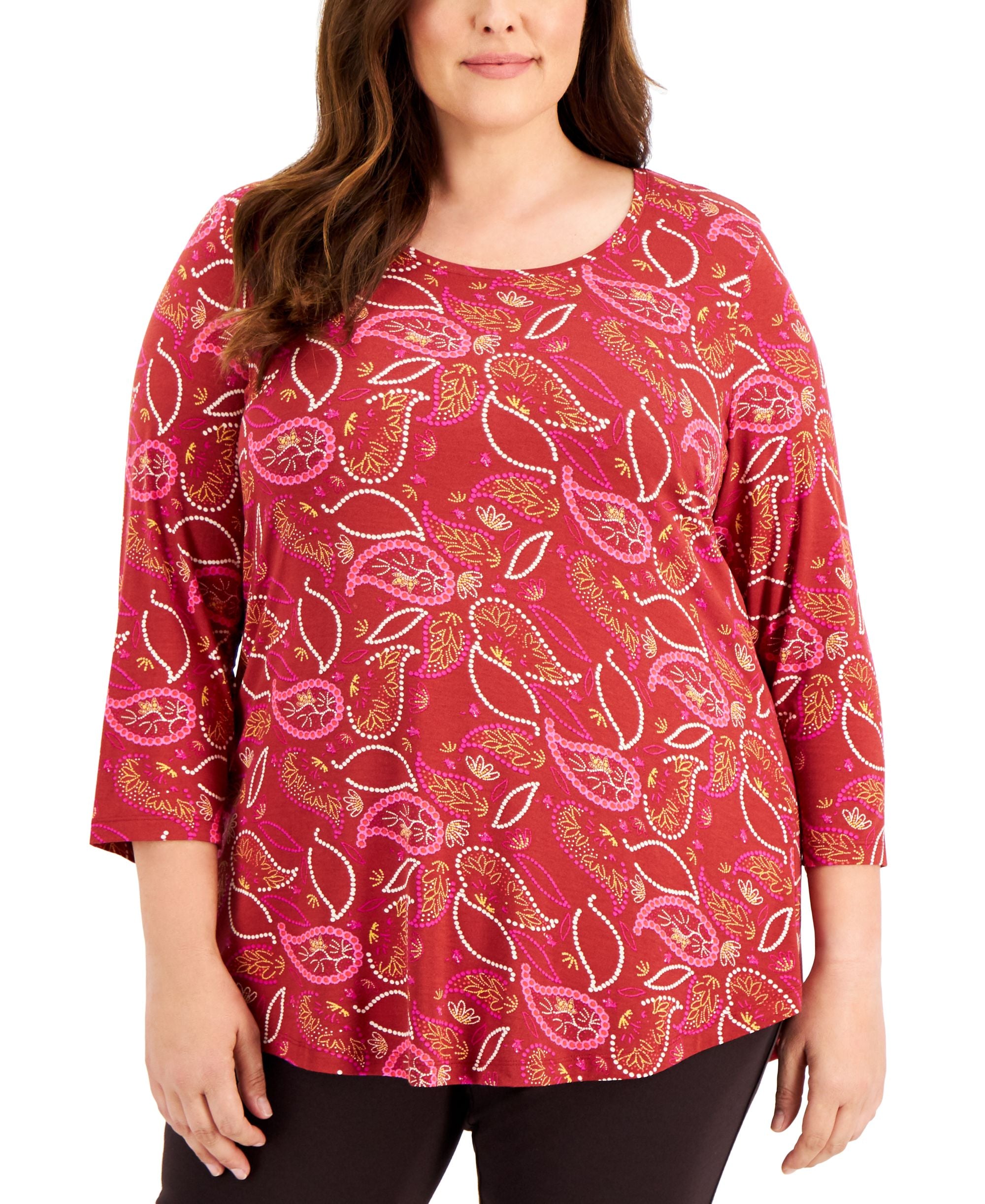 JM Collection Plus Size Paisley Print Top
