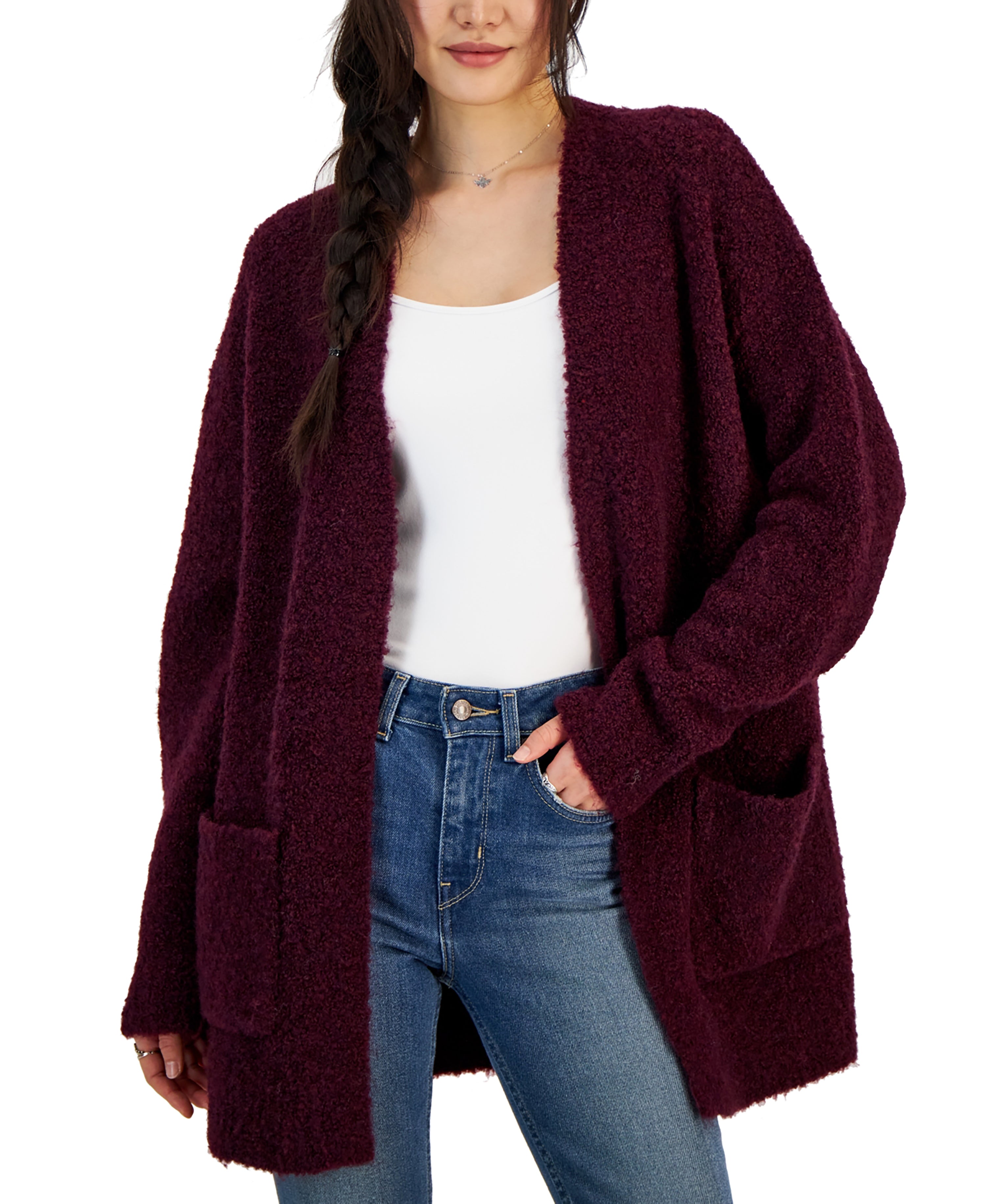 Juniors' Boucl� Open-Front Long Cardigan