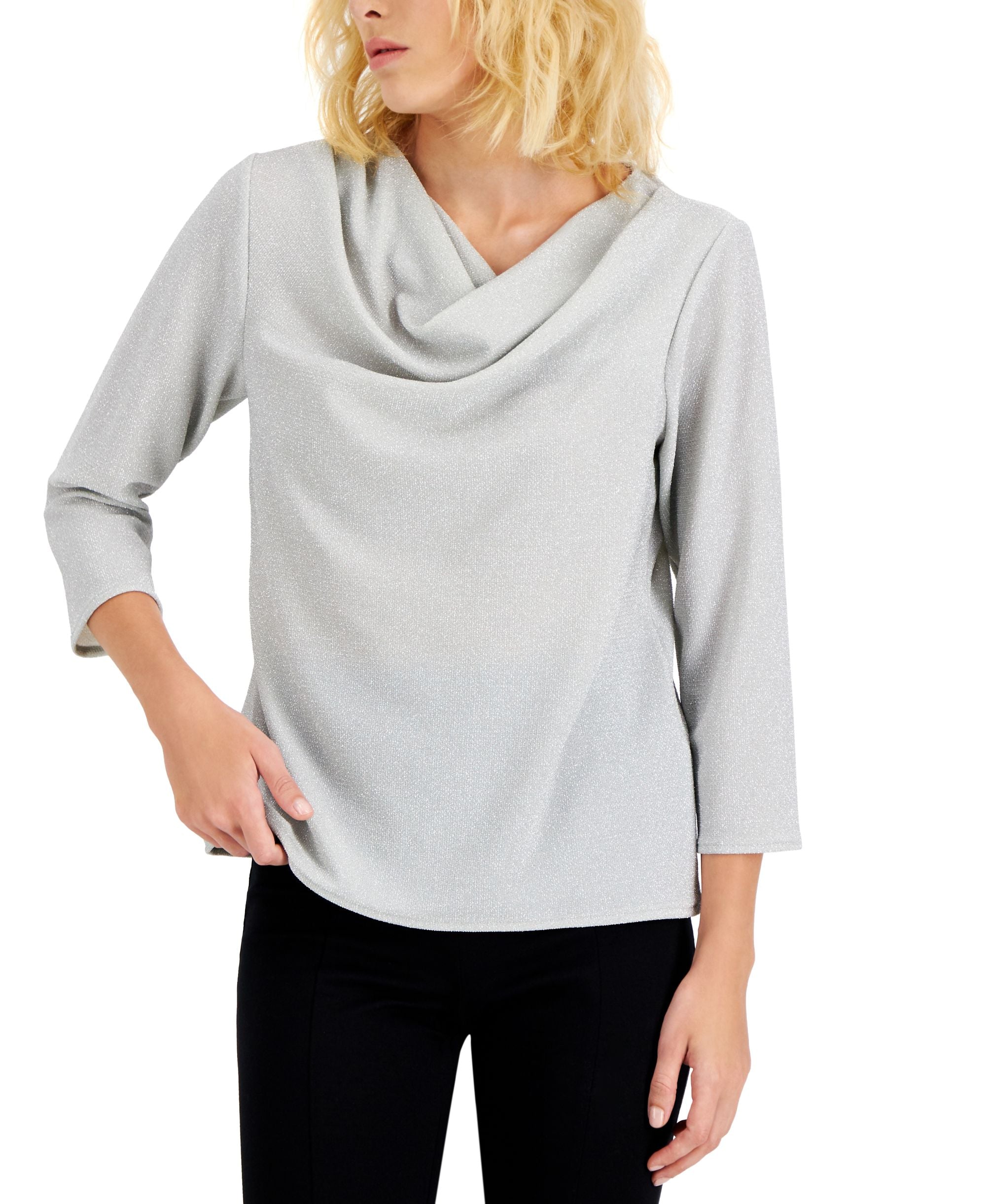 Alfani Womens Shine Cowl Neck Top