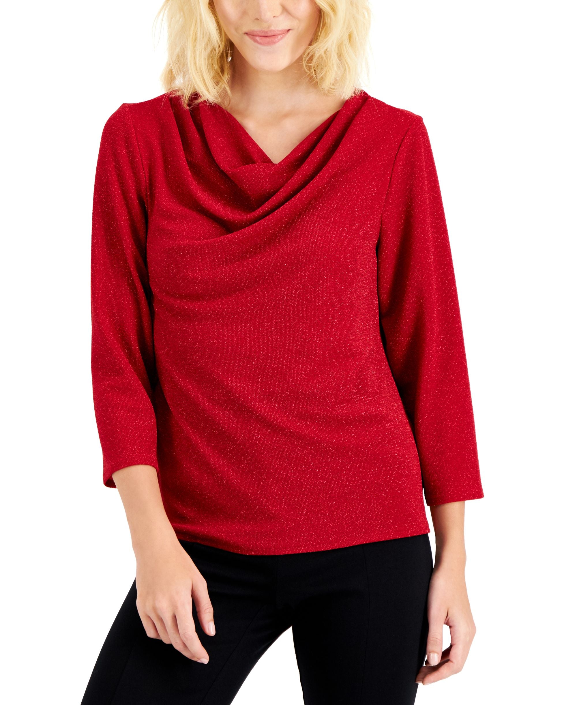Alfani Womens Shine Cowl Neck Top