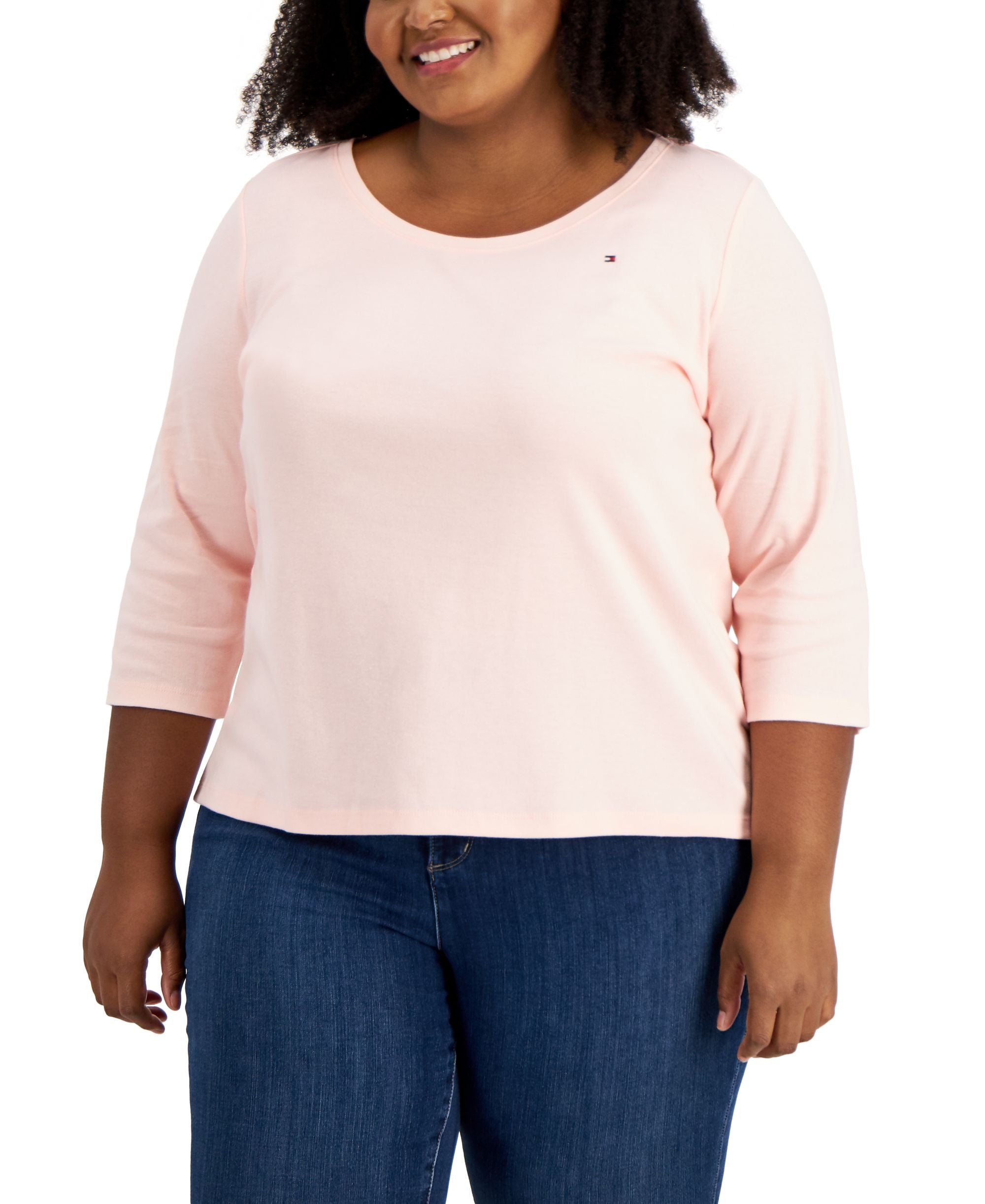 Plus Size Cotton 3/4-Sleeve T-Shirt