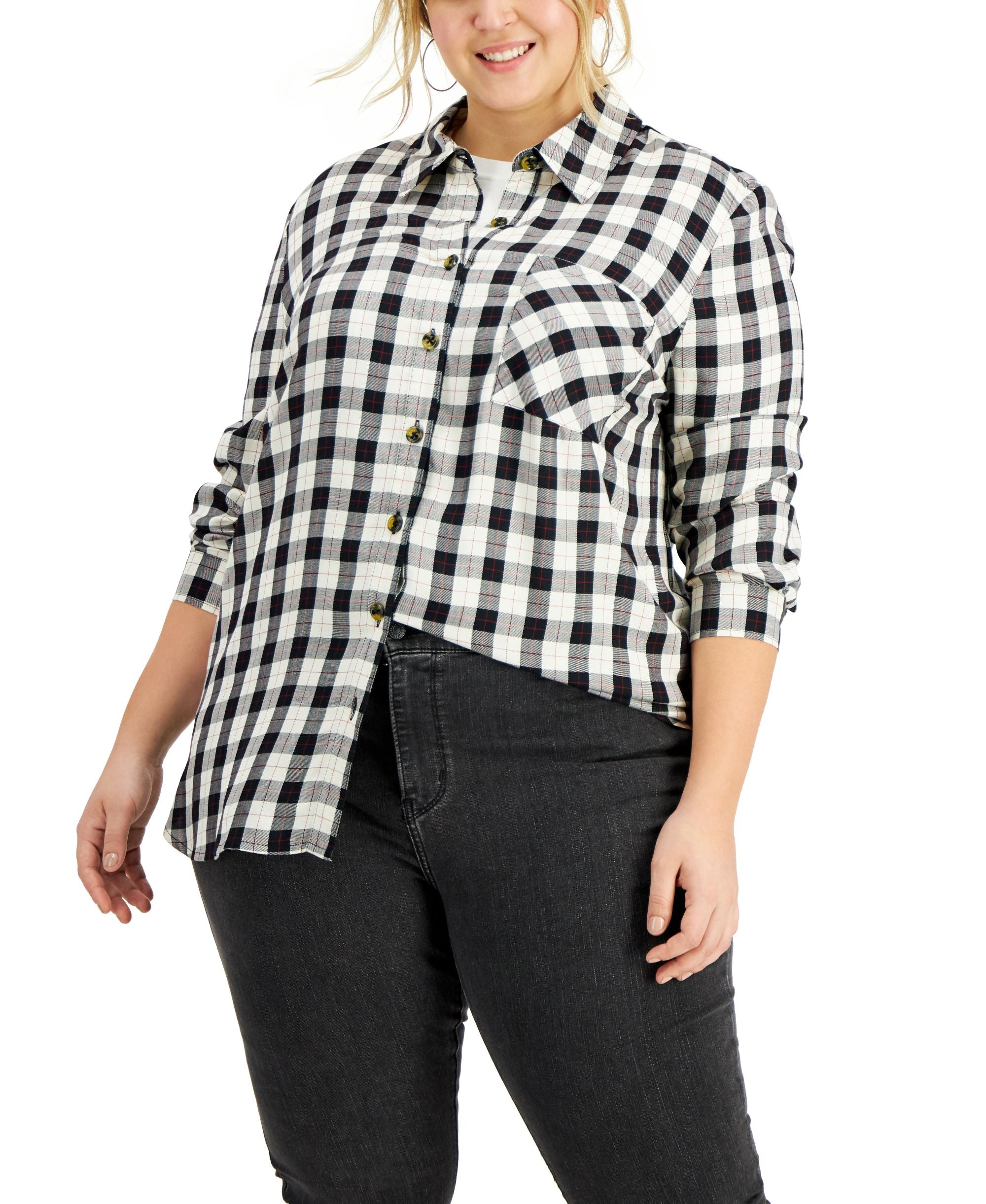 Plus Size Plaid Button-Down Top