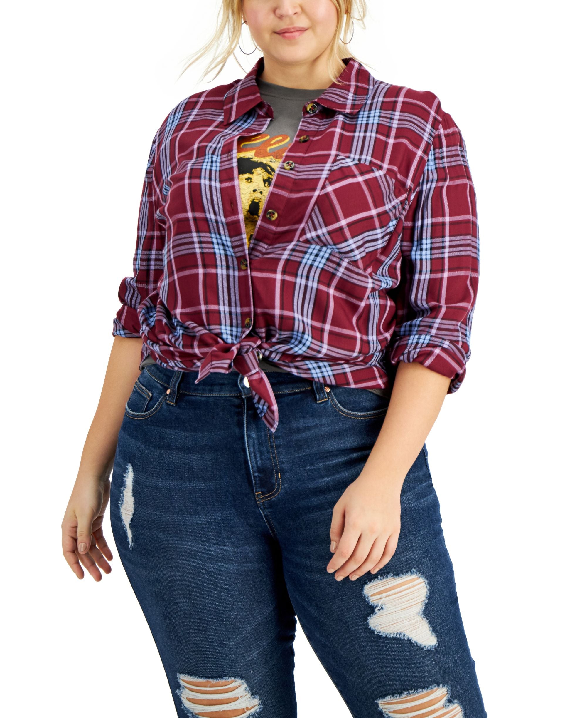 Plus Size Plaid Button-Down Top